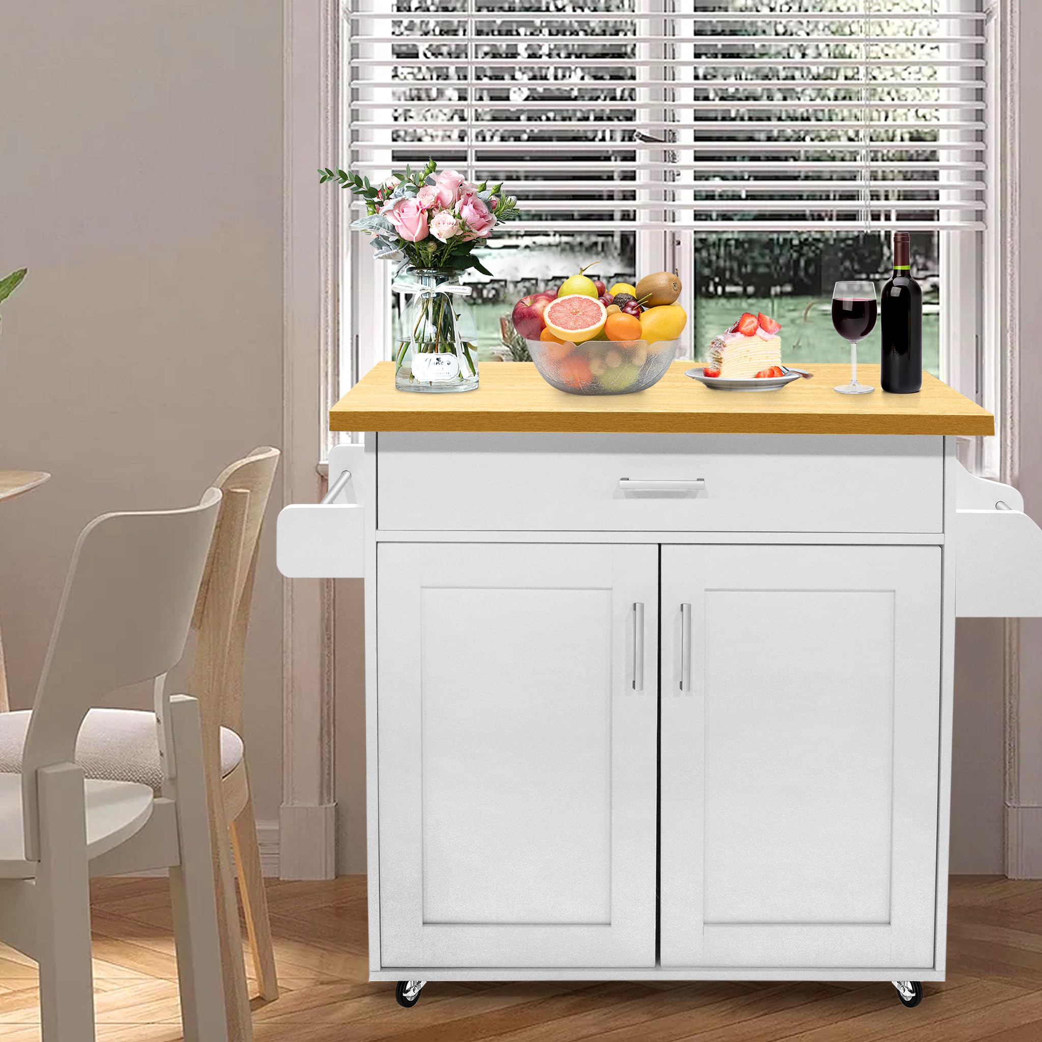 NAIZY Armoire de cuisine avec plan de travail, roulettes et tiroirs - Chariot de cuisine verrouillable - 115 x 36 x 90 cm