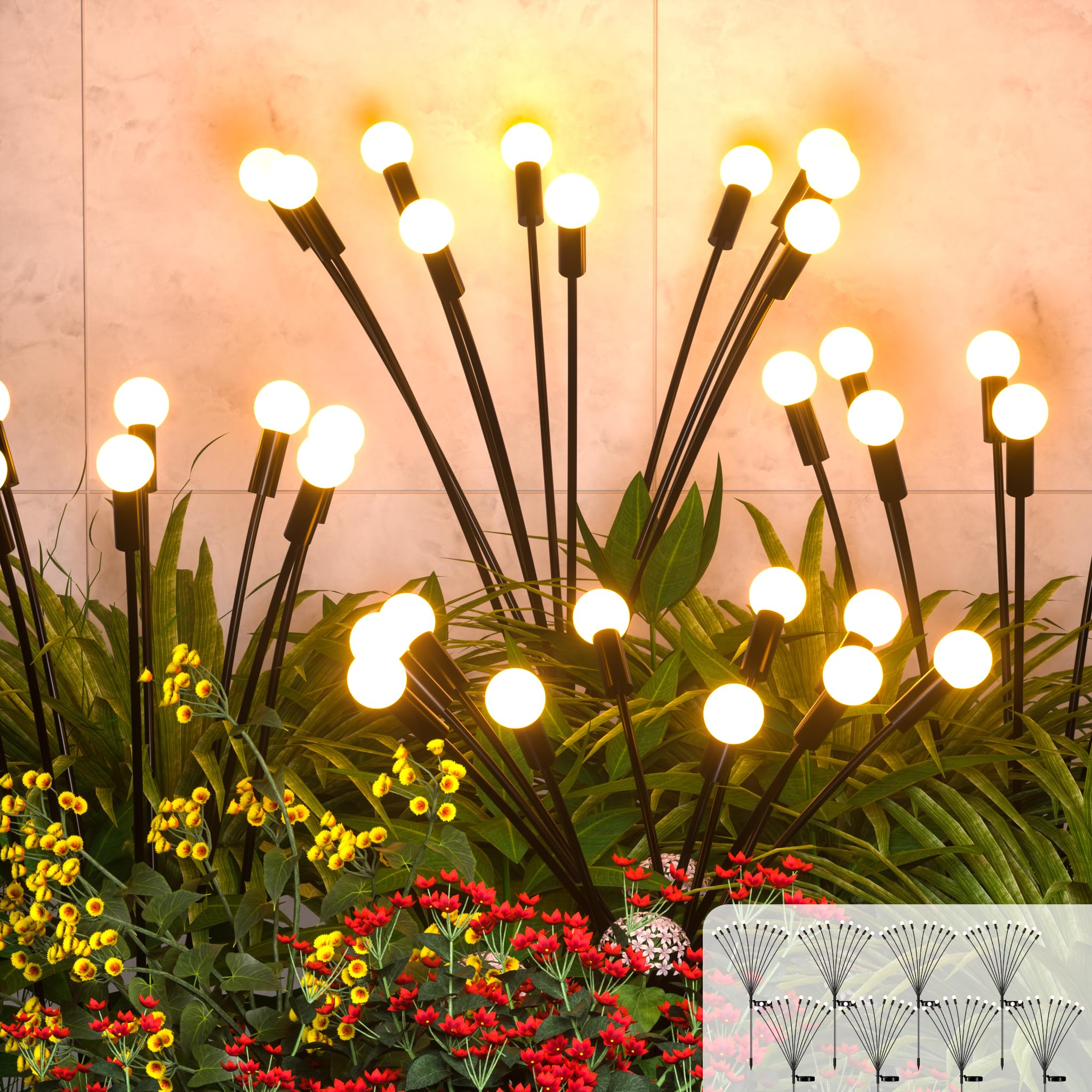 Msqlnde Solar Garden Lights, 8 Pack 10 LED Solar Lights Outdoor Waterproof,New Upgraded Firefly Pathway Lights Sway by Wind for Outside Yard Patio Walkway Decoration-image-12