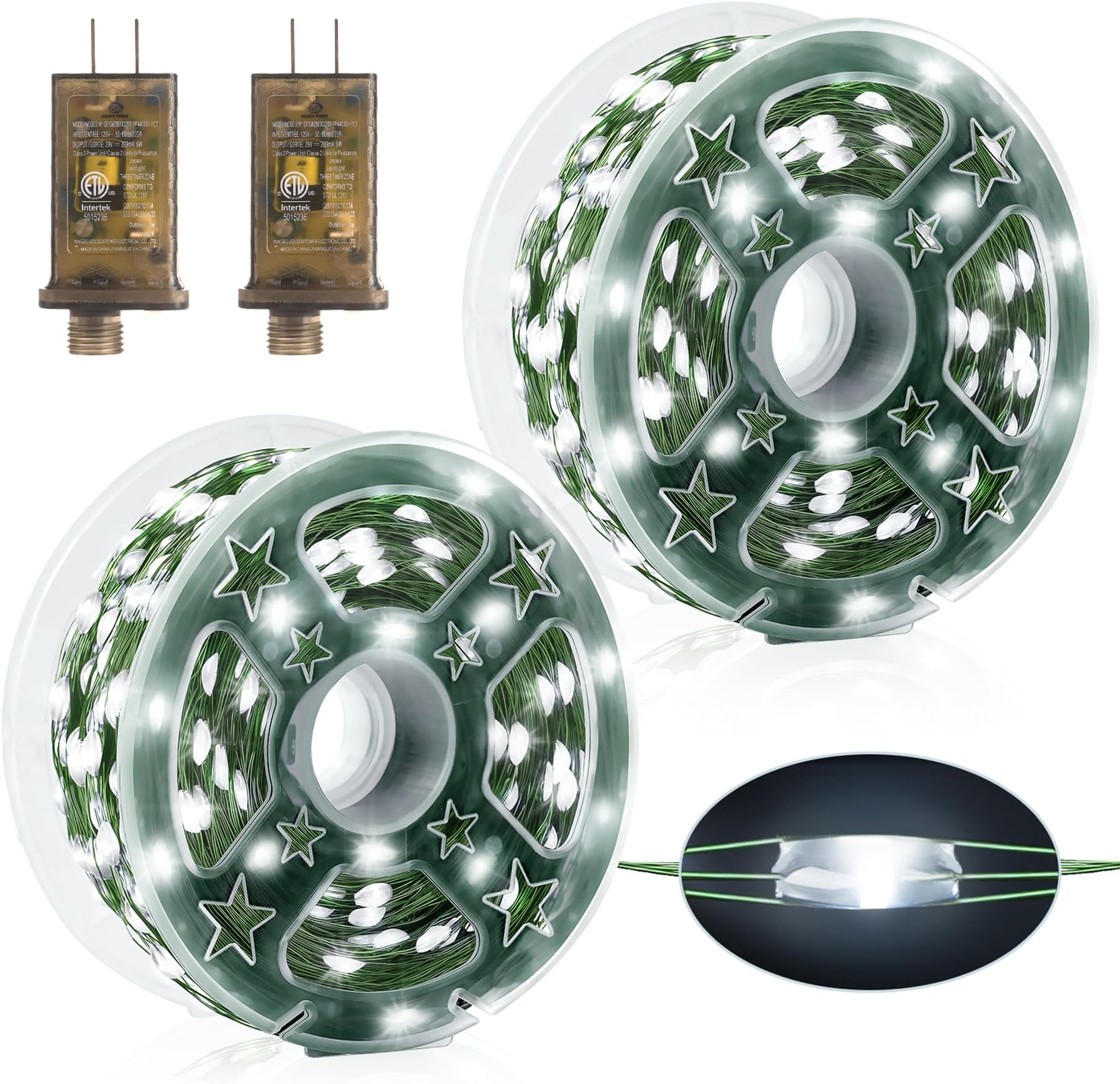 Heceltt2 Pack Total 1000 LED Christmas Lights Outdoor,Green Wire Outdoor Fairy Lights Plug in Waterproof 8 Modes and Timer Memory Function for Xmas Wedding Party Holiday Patio Decor (Cool White)