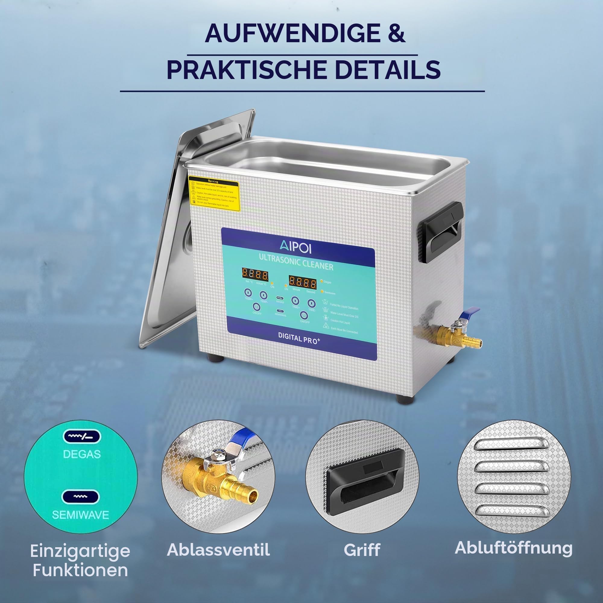Ultraschallreinigungsgerät 6,5L – Edelstahl Ultraschallreiniger mit Heizung 180W für Vergaser, Metallteile, Fahrrad- & Autoteile, Leiterplatten, Laborinstrumente