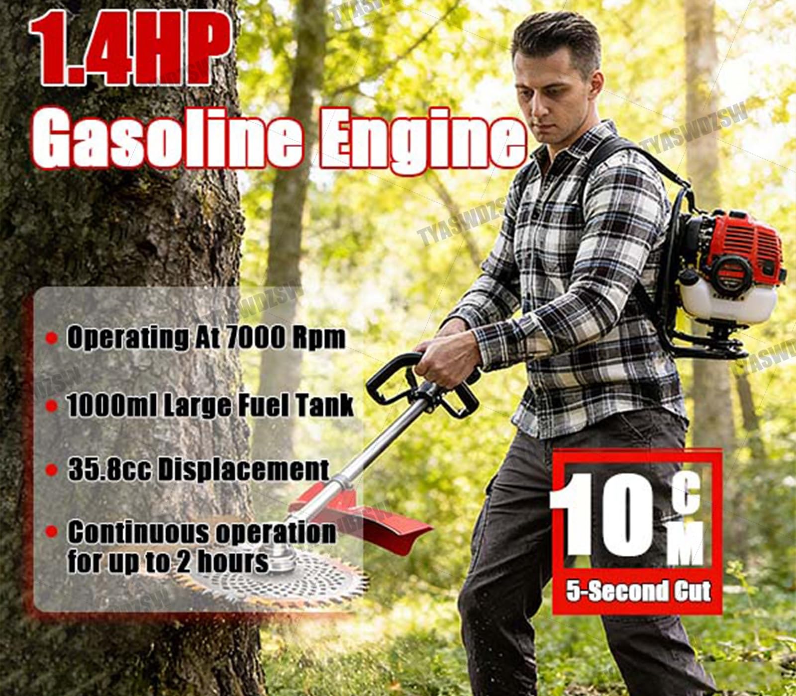 Cortabordes De Mochila De Alta Potencia 1000W 4 Tiempos, Motor A Gasolina 35.8CC 1.4HP para Siega Rápida, Bajo Nivel De Ruido, Bajo Consumo, Herramienta Profesional Jardín