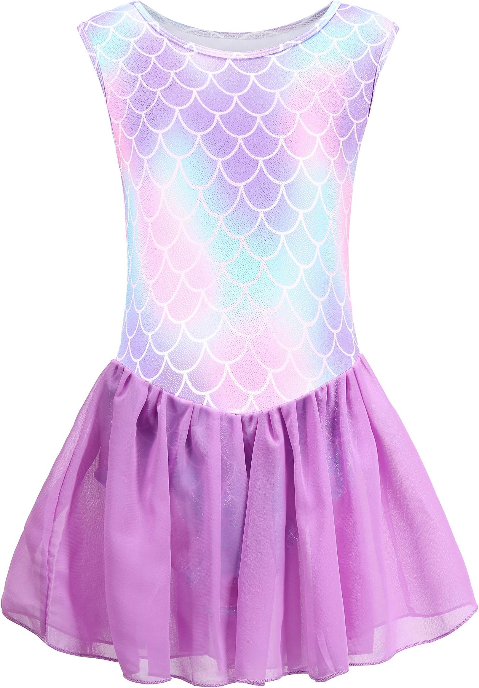 Kql Girls Gymnastics Leotards for toddler Girls Sparkly Shiny Tutu Dance Dress 4-10Years Practice Outfit