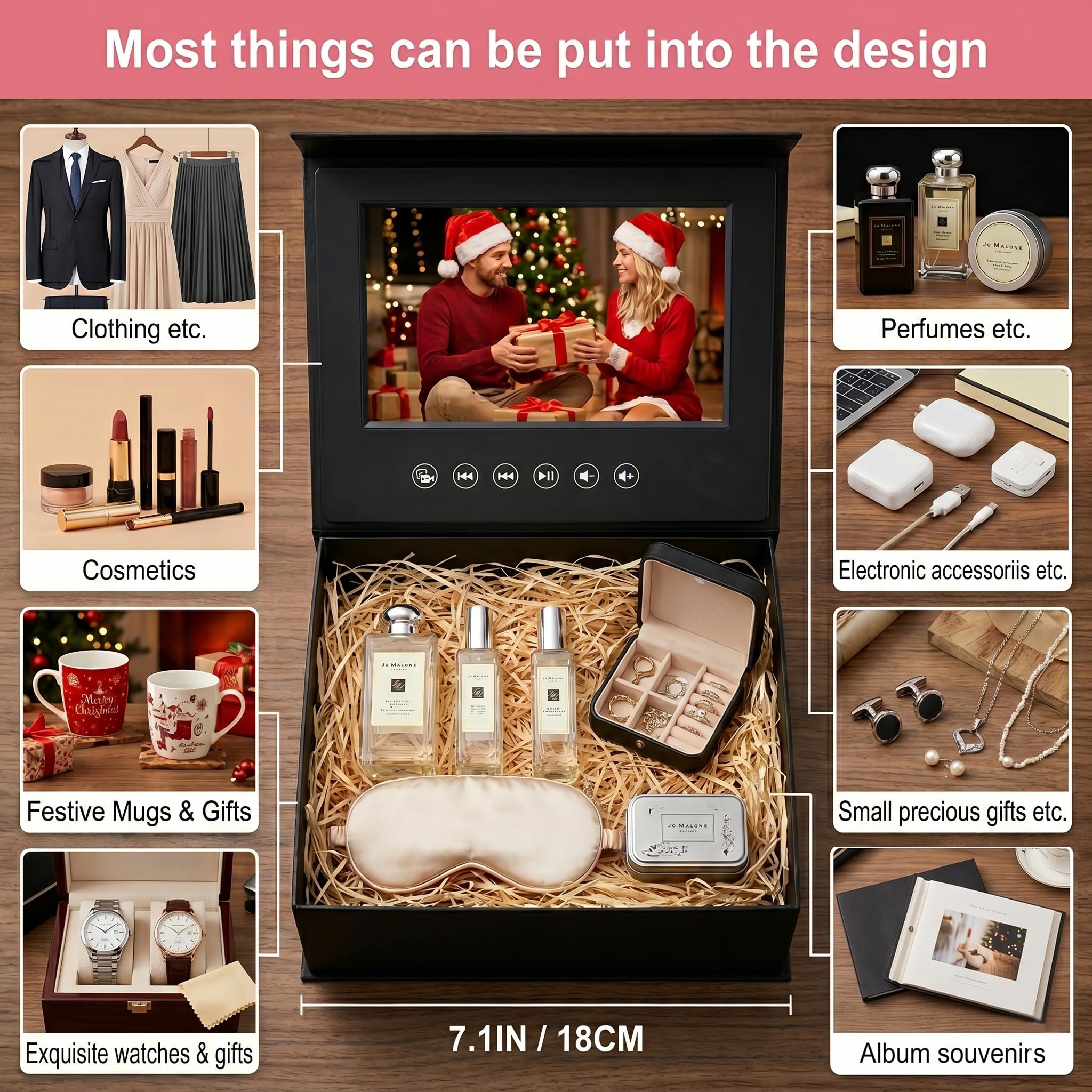 Coffret cadeau vidéo mariage et anniversaire - Écran IPS 5 pouces, 4 Go, Type-C - Fermeture magnétique personnalisée pour vœux personnalisés