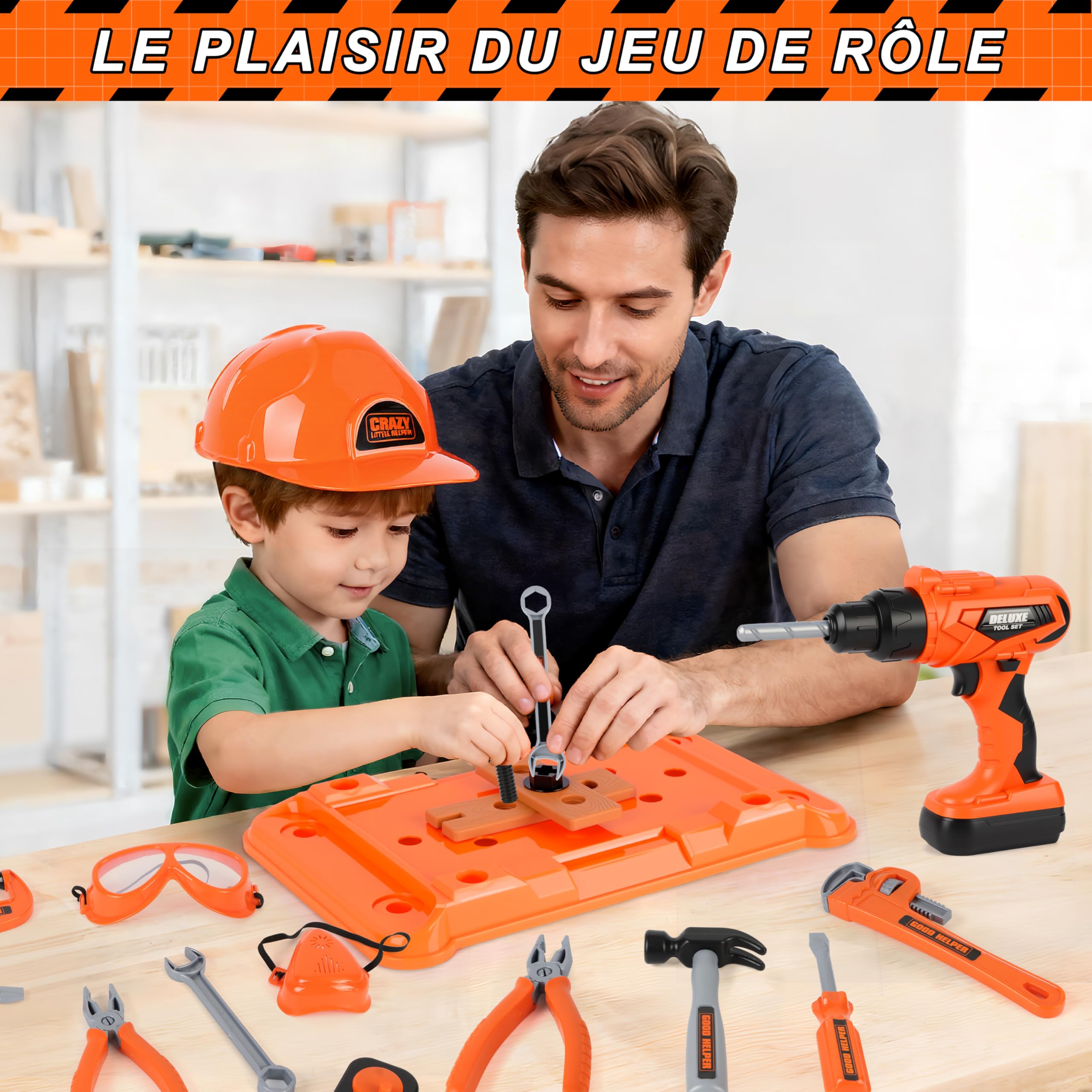 MOMOSTAR Boîte à Outils Jouet pour Enfant 3 Ans+, Caisse a Outil avec Perceuse Électrique, 2 en 1 Etabli Enfant, Jouet Outils de Travail Cadeaux de Noël Anniversaire pour Garçons Filles 3 4 5 6 Ans