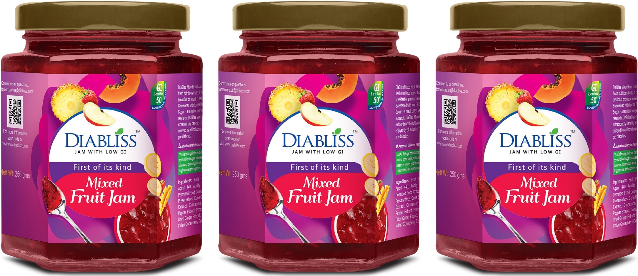 DiaBliss Diabetic Friendly Mixed Fruit Jam 250g Low Glycemic Index(GI) Sugar Free Alternative