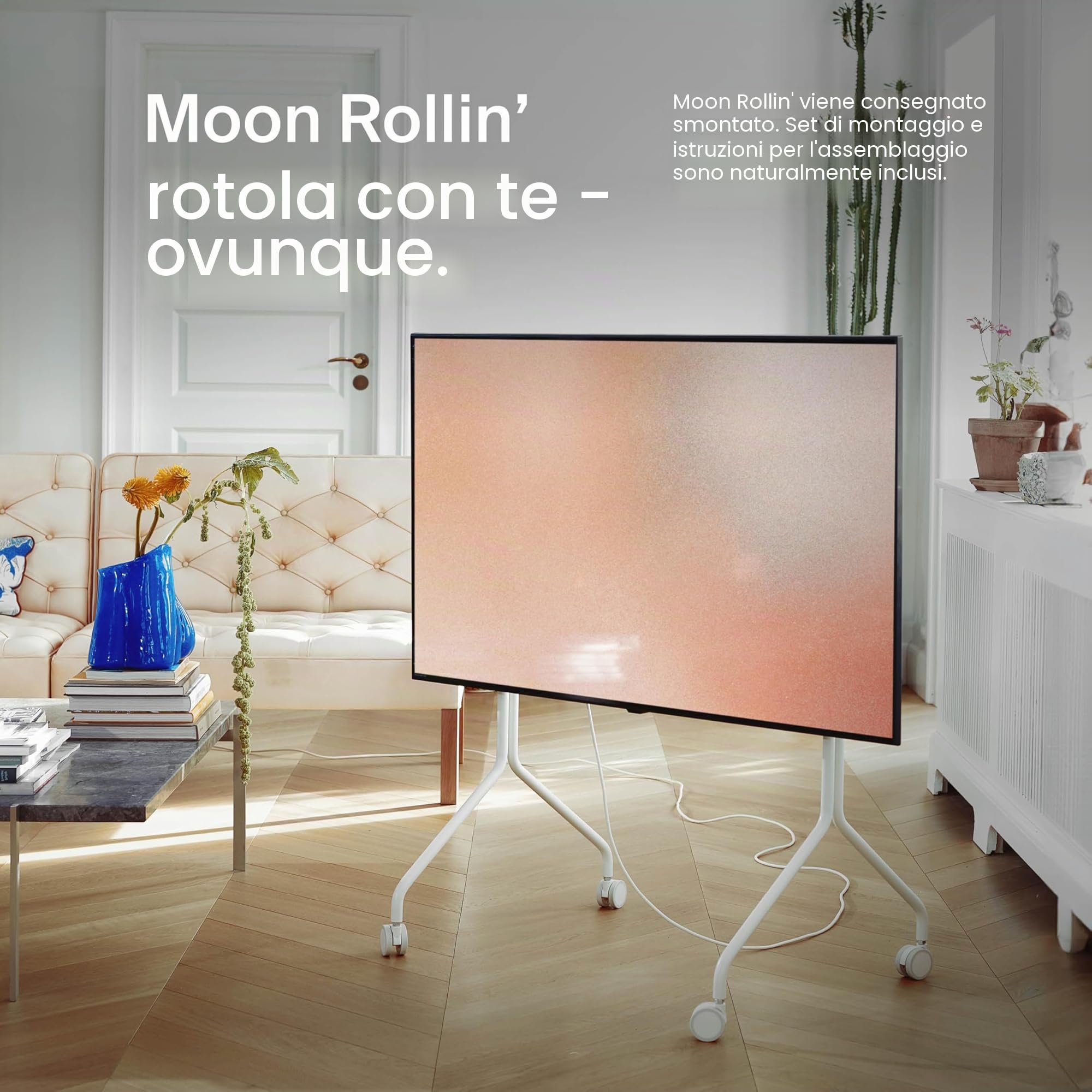Pedestal Moon Rollin' Porta TV con Ruote | Piedistallo TV Moderno per Soggiorno | Carrello TV dal Design Danese | Mobile tv con Ruote | Porta TV dal Design Danese (Beige) | Supporto TV con ruote, carrello TV, supporto TV arrotolabile, rialzo TV per soggio