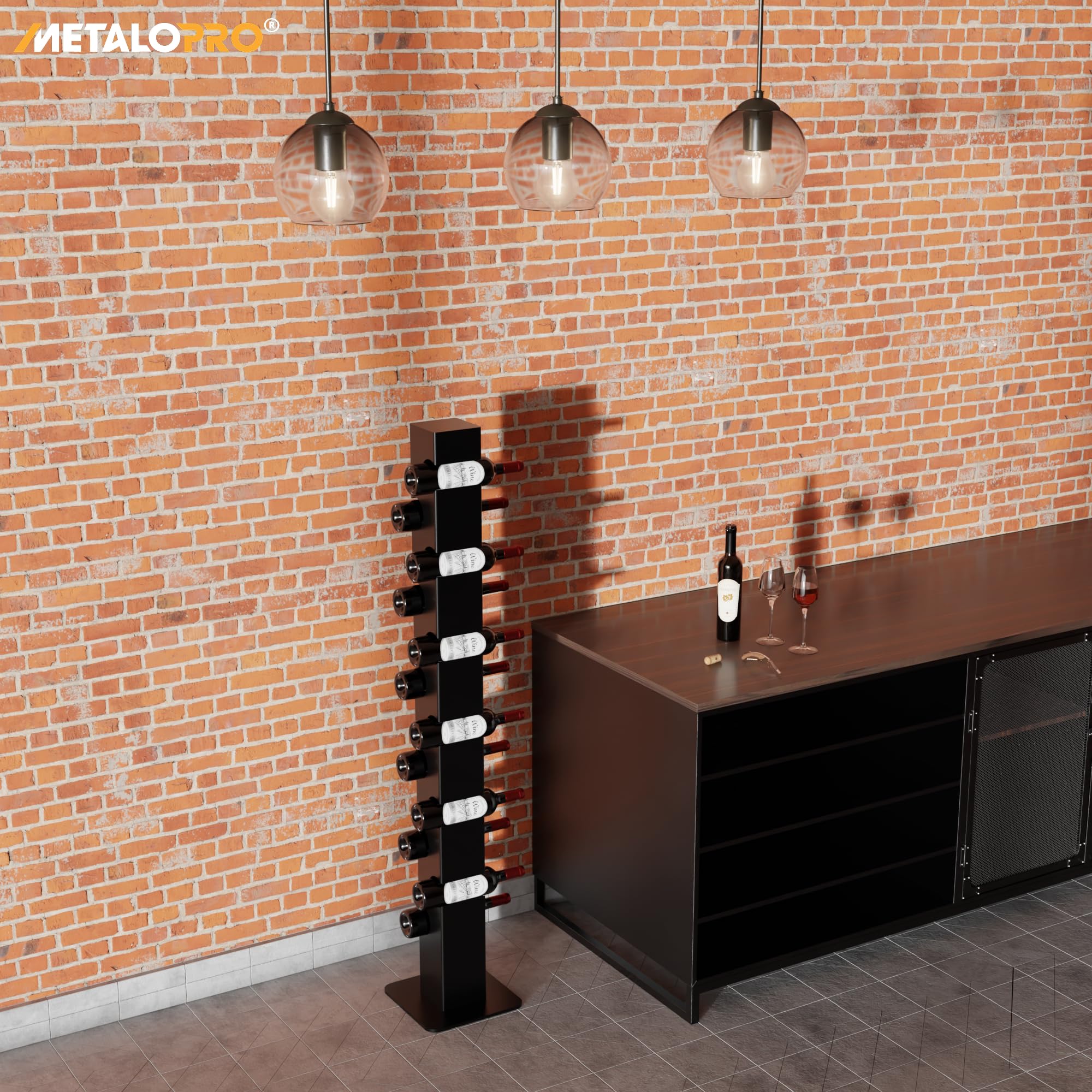 Barolo casier à vin Mural en métal Noir pour 12 Bouteilles - Range Bouteilles Design Robuste - Support vin Mural pour Cuisine - Cave ou Bar, étagère Murale - 140x26x26 cm
