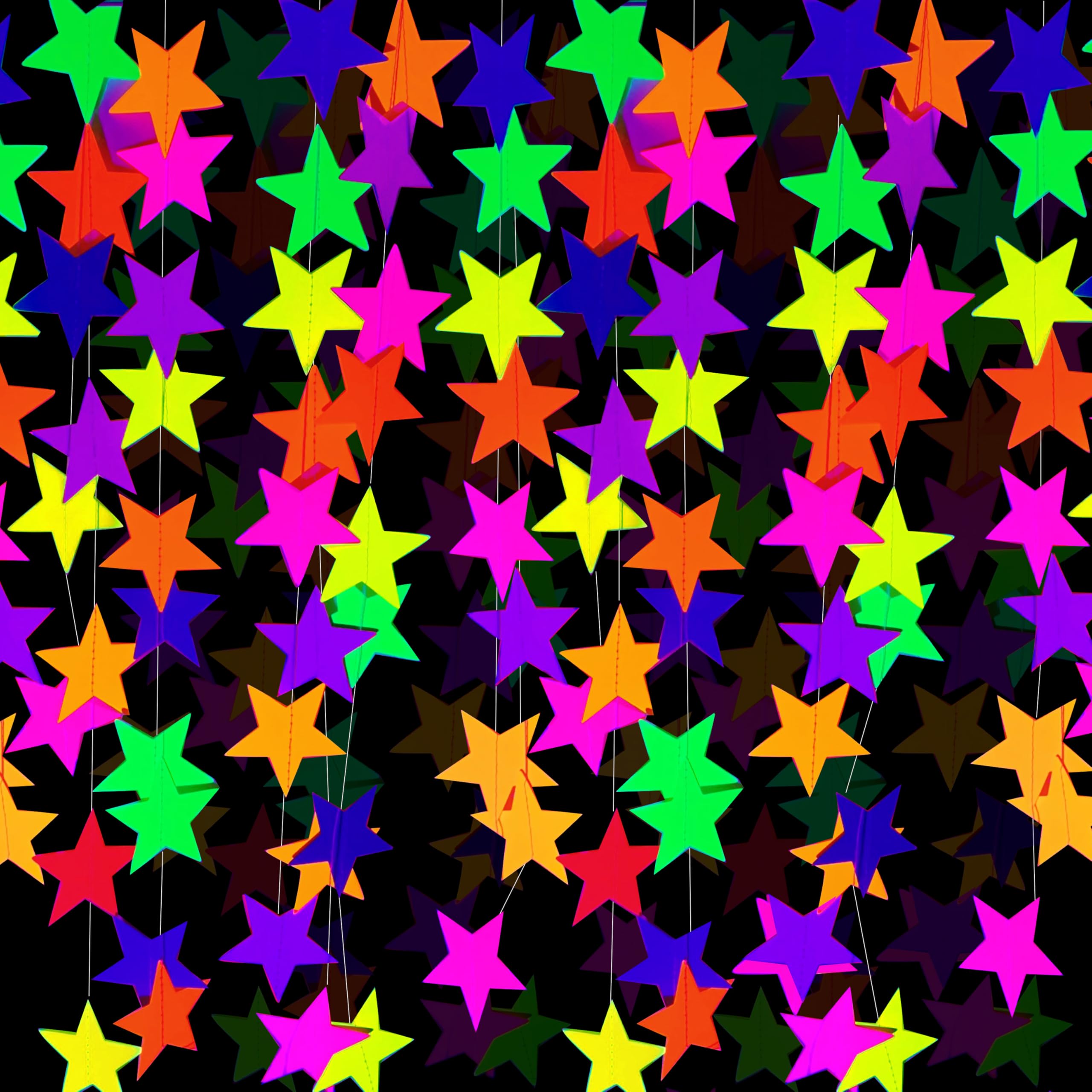 Guirnalda de estrellas de neón UV de 120 pies para fiestas que brillan en la oscuridad