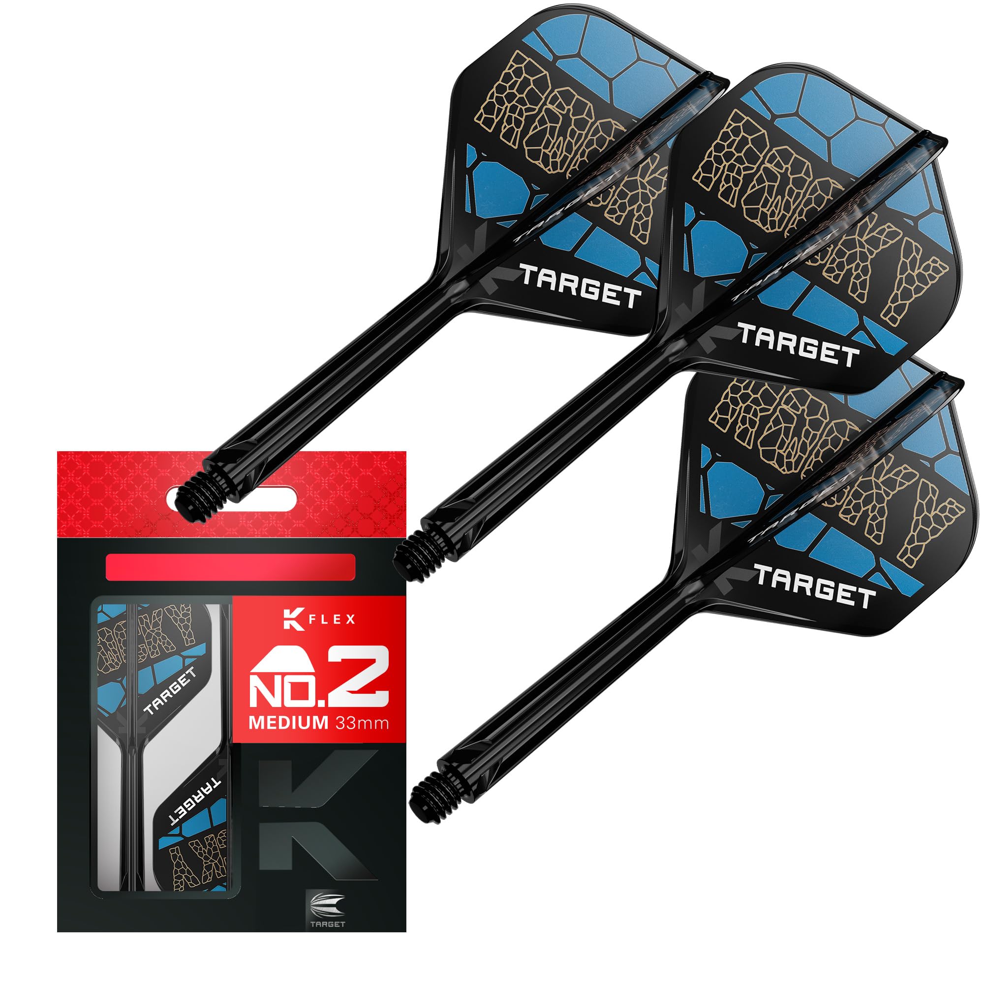 Target Darts Josh Rock K Flex Flights and Shaft System, No.2 | Pack of 3 Kflex All In One Flights, Player Edition Darts Accessories | K-Flex Dart Stem Medium (33mm)