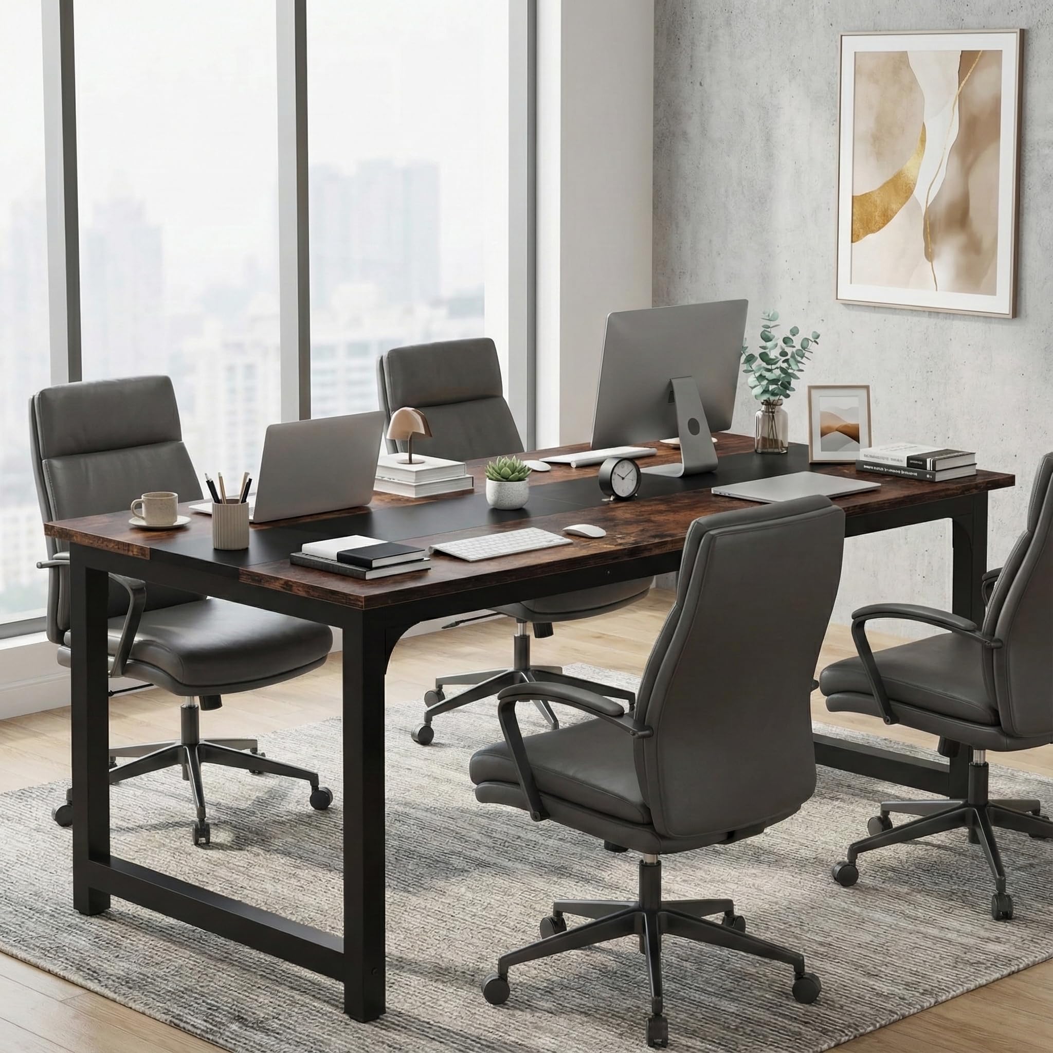 Lailang 160cm Escritorio, Mesa Escritorio Madera, Mesa Ordenador E Impresora, Bancada de Trabajo Oficina, Escritorio para Dos Personas, 160 x 80 x 74 cm, Rustic + Black