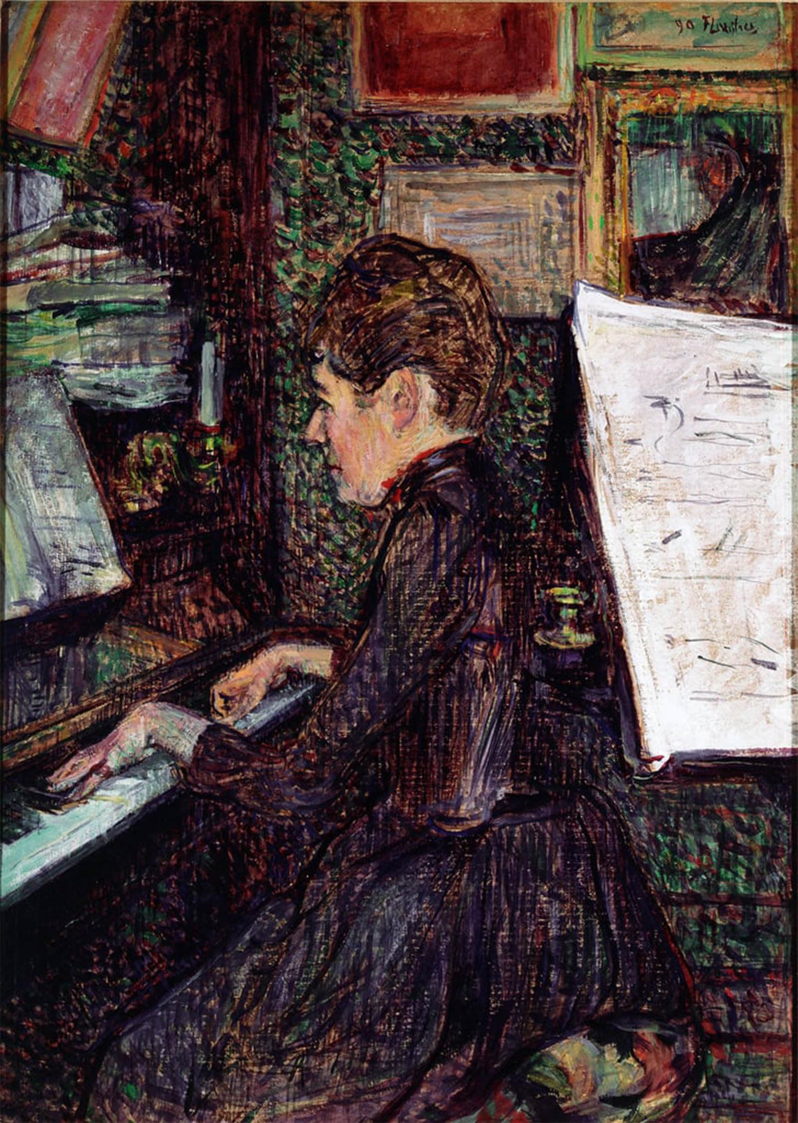 HRJUBWREE Vintage Poster Photo Wall Print Mural Artwork Miss Dihau on the Piano Painting by Henri De Toulouse Lautrec Art Prints Painting for Home Decor 60x90cm