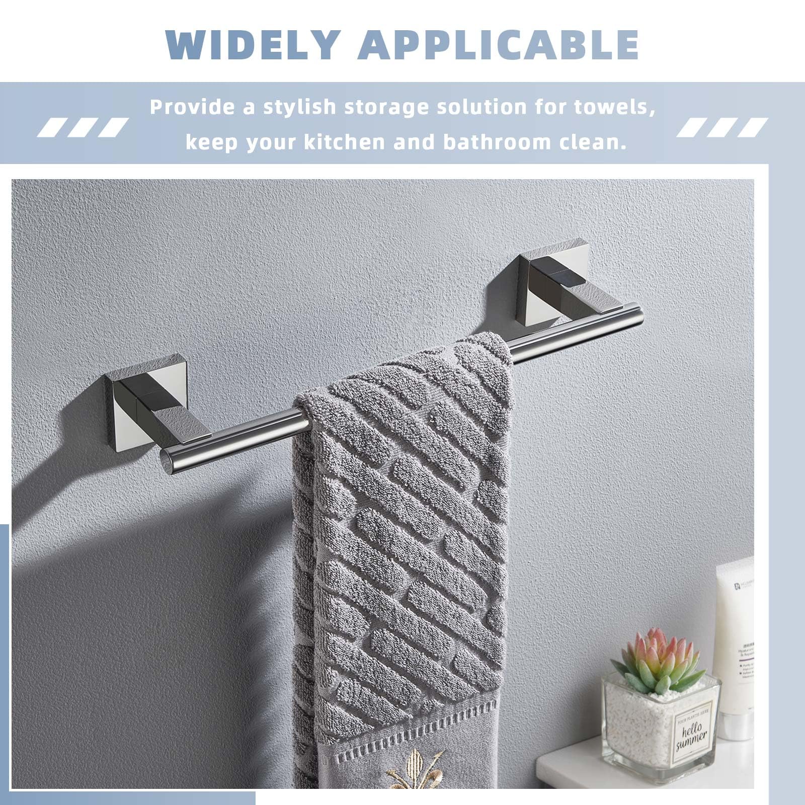 Suyar Toallero de Mano SUS304, Soporte para Toallas de Ducha de Acero Inoxidable SUS304, para baño, Cocina, Armario, toallero, Montaje en Pared, Cromo Pulido