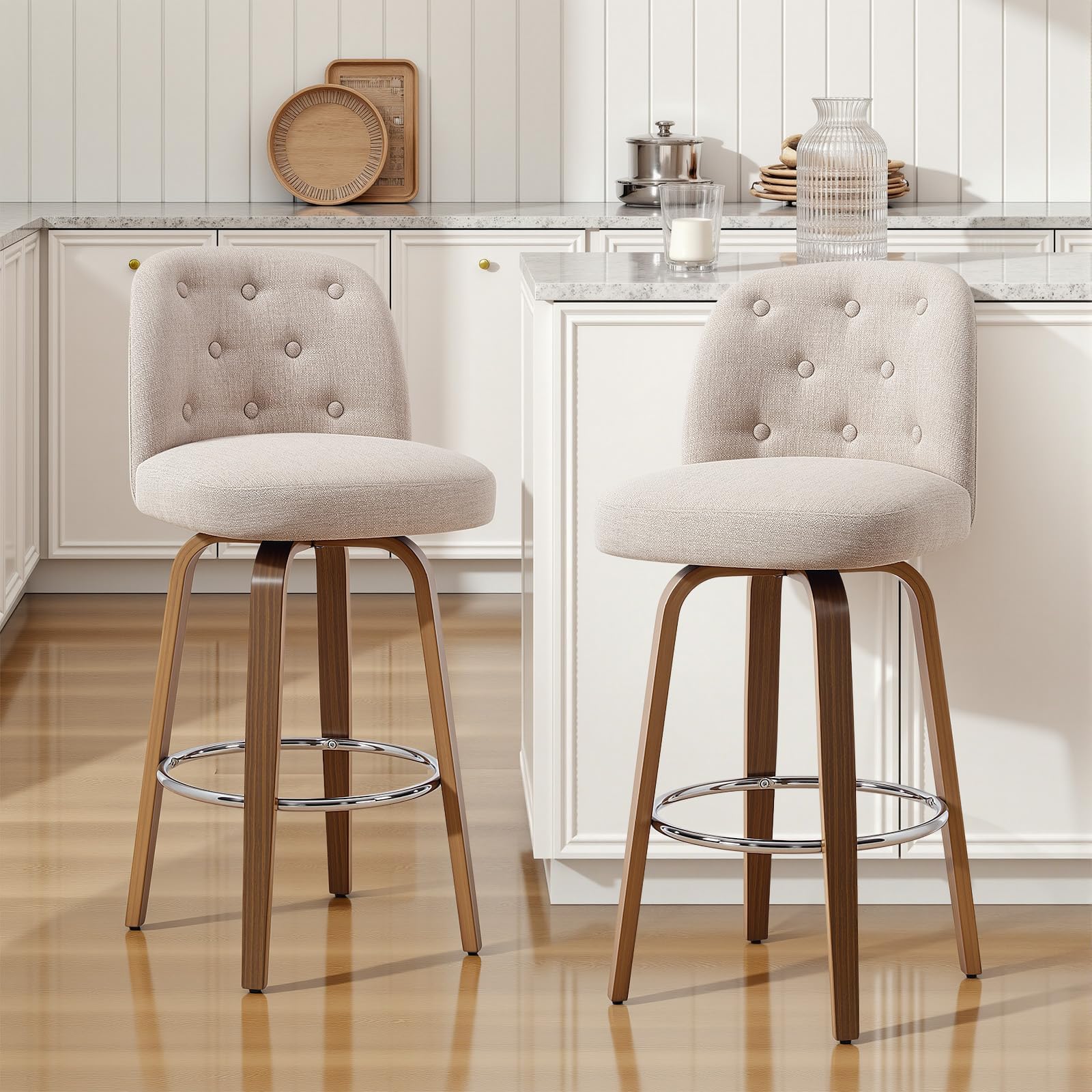 WOOW DEPOT Swivel Counter Height Bar Stools Set of 2, 26" Seat Height, Sand