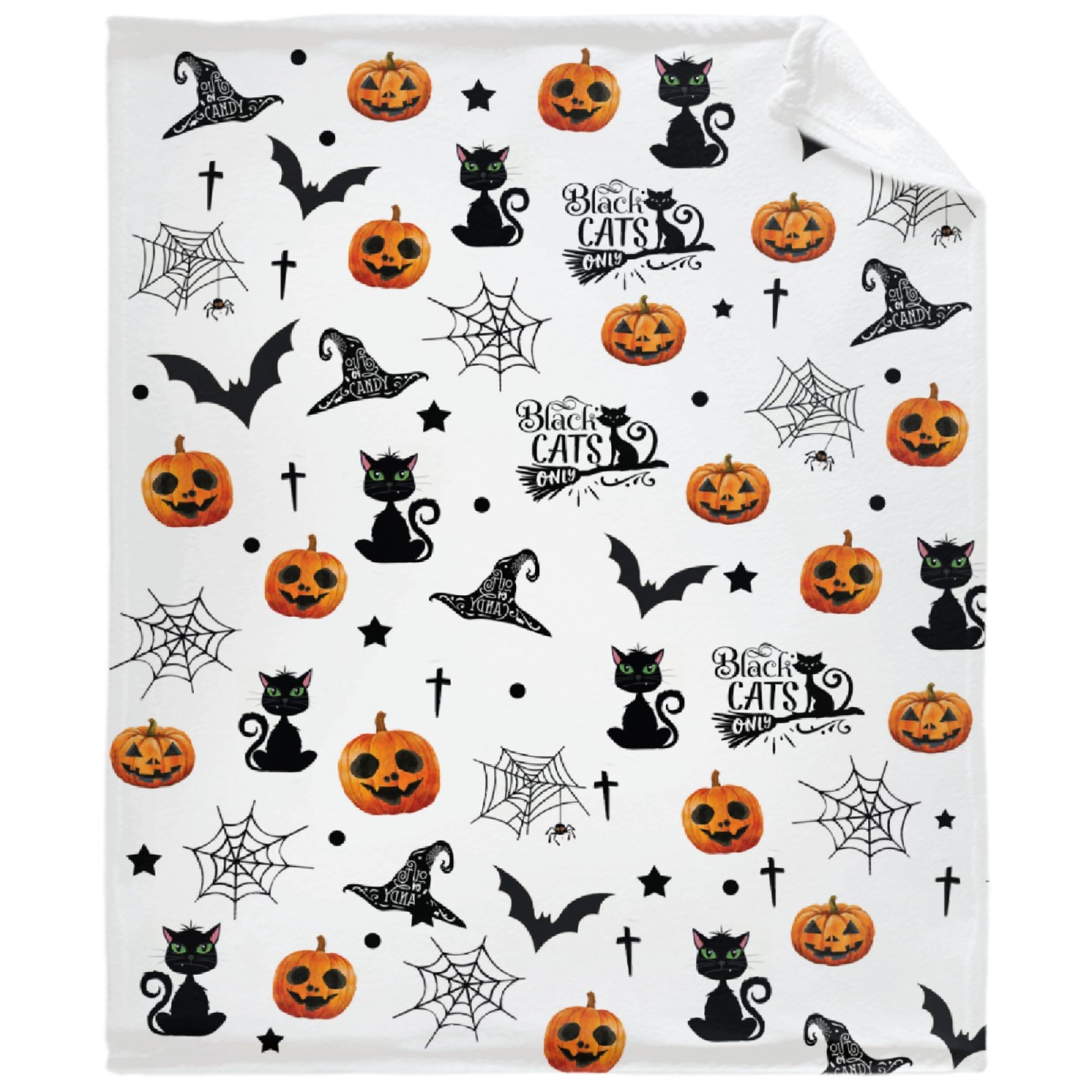 Halloween Pumpkin Bat Fleece Throw Blanket - Cozy Flannel Air Conditioning Blanket for Couch, Bed - 60x50 Medium for Teen