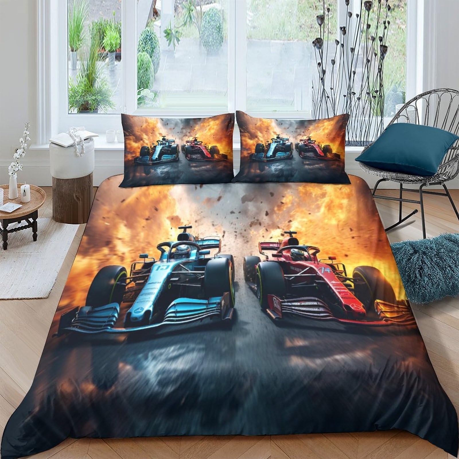 BARDYS Formula Racing for Boys Girls Comforter Covers Quilt Cover 3D Printed F1 Racing Duvet Cover with Pillow Cases Bedding Set with Zipper Closure Soft Microfiber 3 Pieces King（220x240cm）