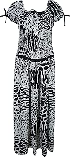 Womens Boho Maxi Dress On Off Shoulder Smocked Waist Rayon Gypsy Beach Summer Dresses Black