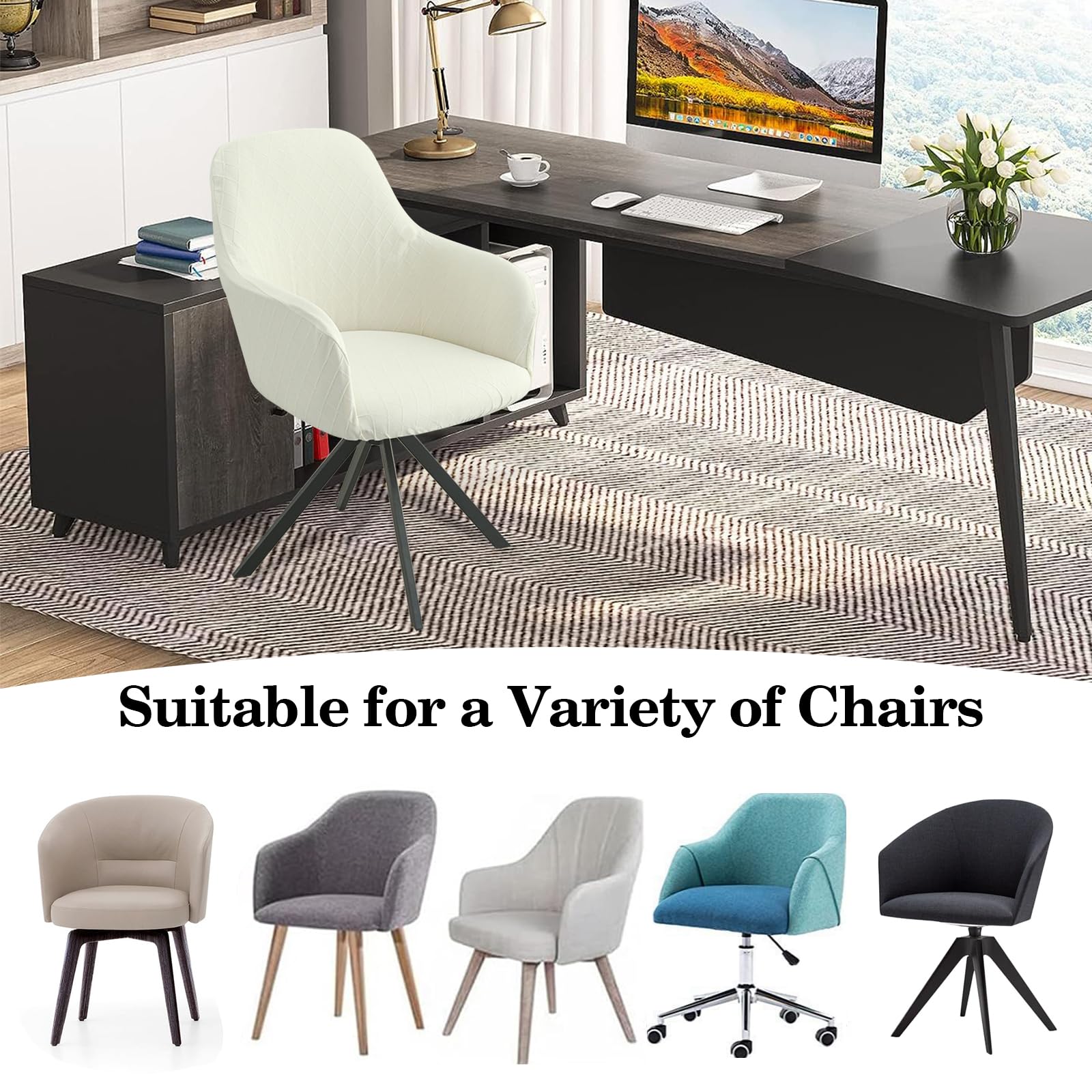 Coprisedie Elasticizzati 2 O 4 Pezzi - Universali Per Sedia Ufficio Con Braccioli, Lavabili - Foto 10