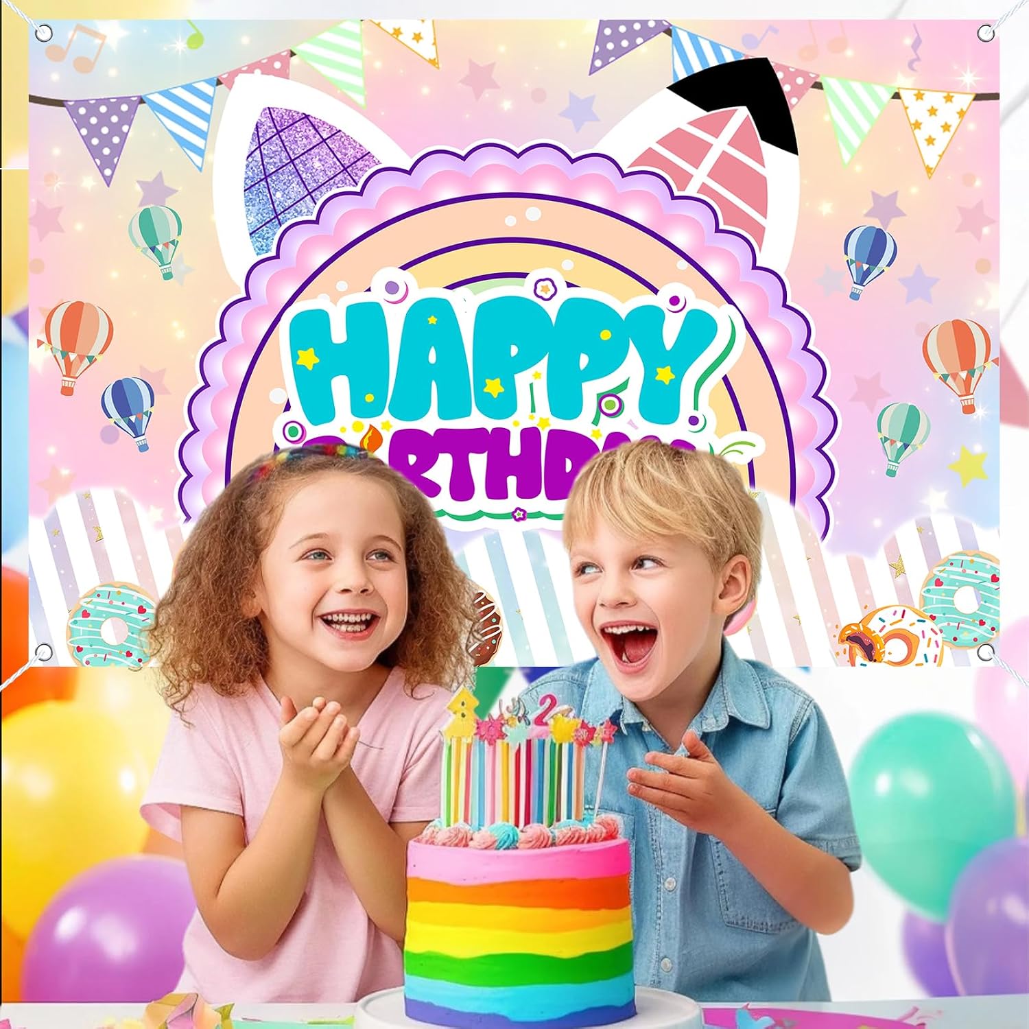 5x3ft Cute Cartoon Cat Theme Backdrop Cartoon Photography Background Kids Boys Girls Birthday Party Decorations Photo Booth Banner Props