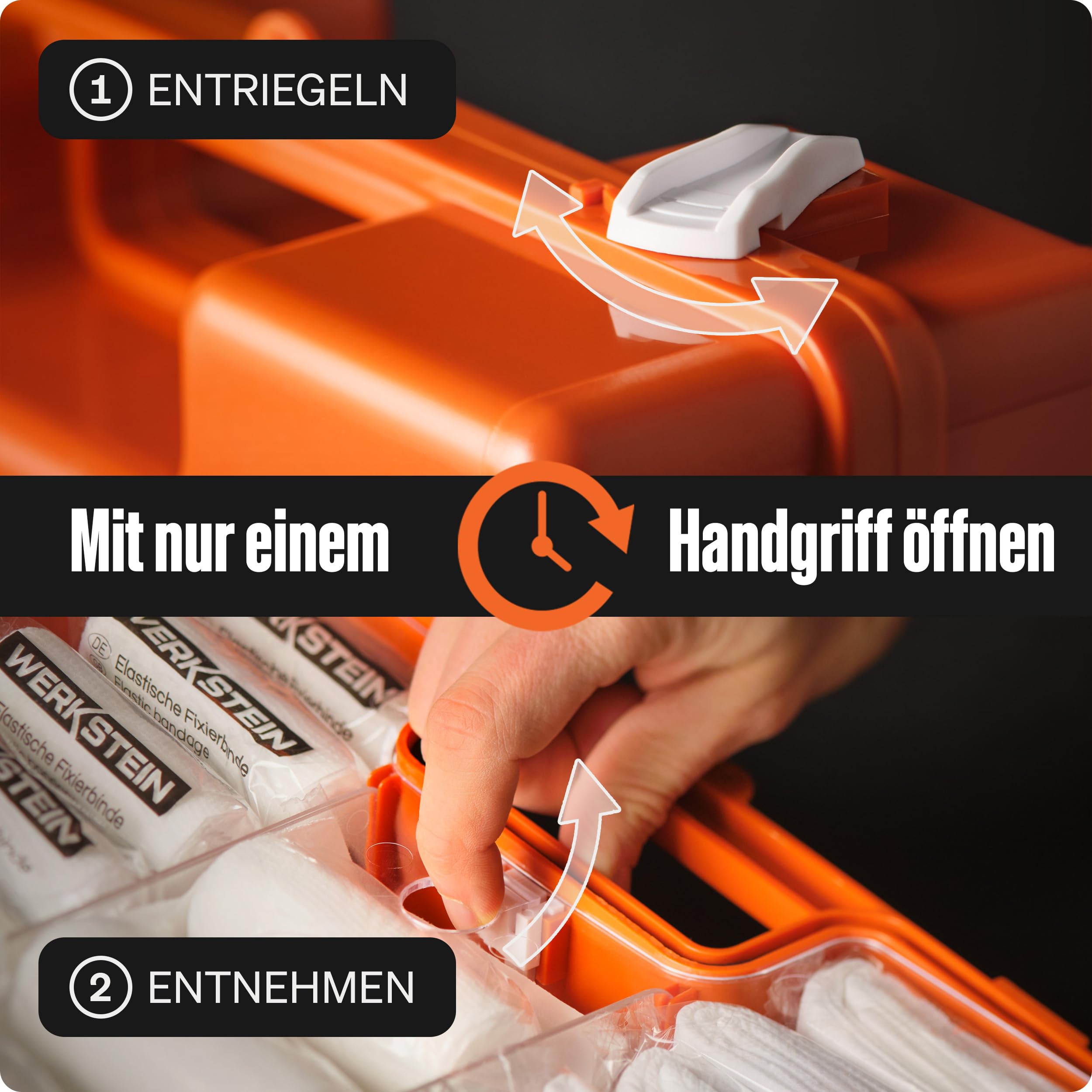 WERKSTEIN® Erste Hilfe Kasten DIN 13157:2021 inkl. Wandhalterung Verbandskasten Betrieb Büro Zuhause Set