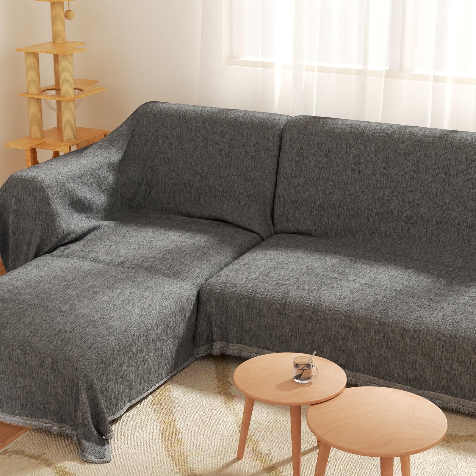 Bittesnew Oversized L-Shaped Covers for Couches L Shaped Couch Cover Blanket 2 Piece Sectional Couch Covers L Shape Sofa Covers Washable L Shape Deep