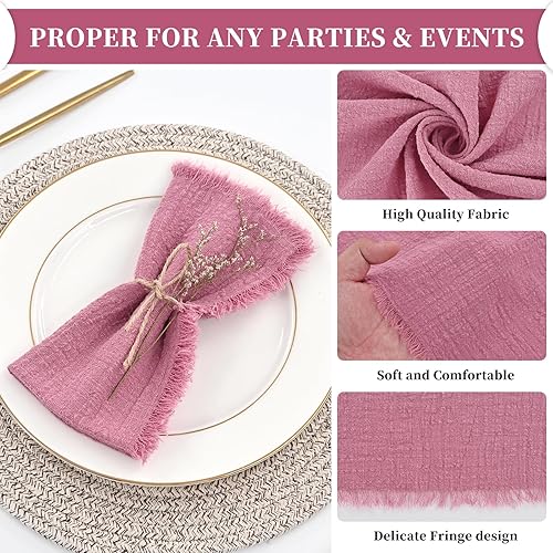 Miniatura 3 de Paquete de 36 servilletas de lino de algodón hechas a mano con flecos, 16 x 16 pulgadas, servilletas de tela hechas a mano azul polvoriento,