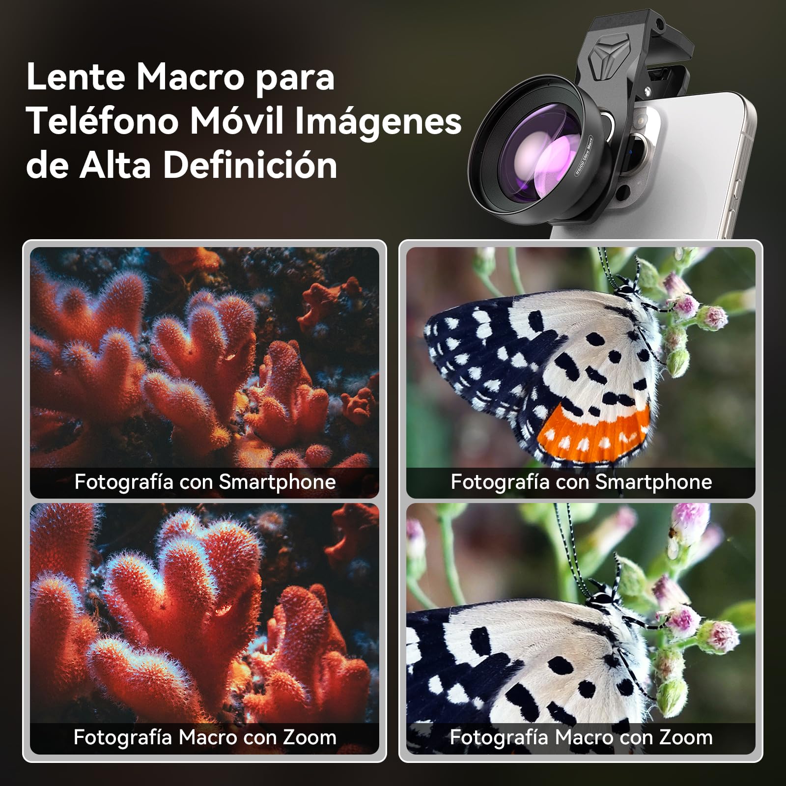 Evil Eye Kit Lentes Macro Profesionales con Luz de Relleno para Smartphone, Lente Macro de 100mm para Teléfono con Clip Universal, Accesorio para Fotografía HD Compatible con iPhone y Android