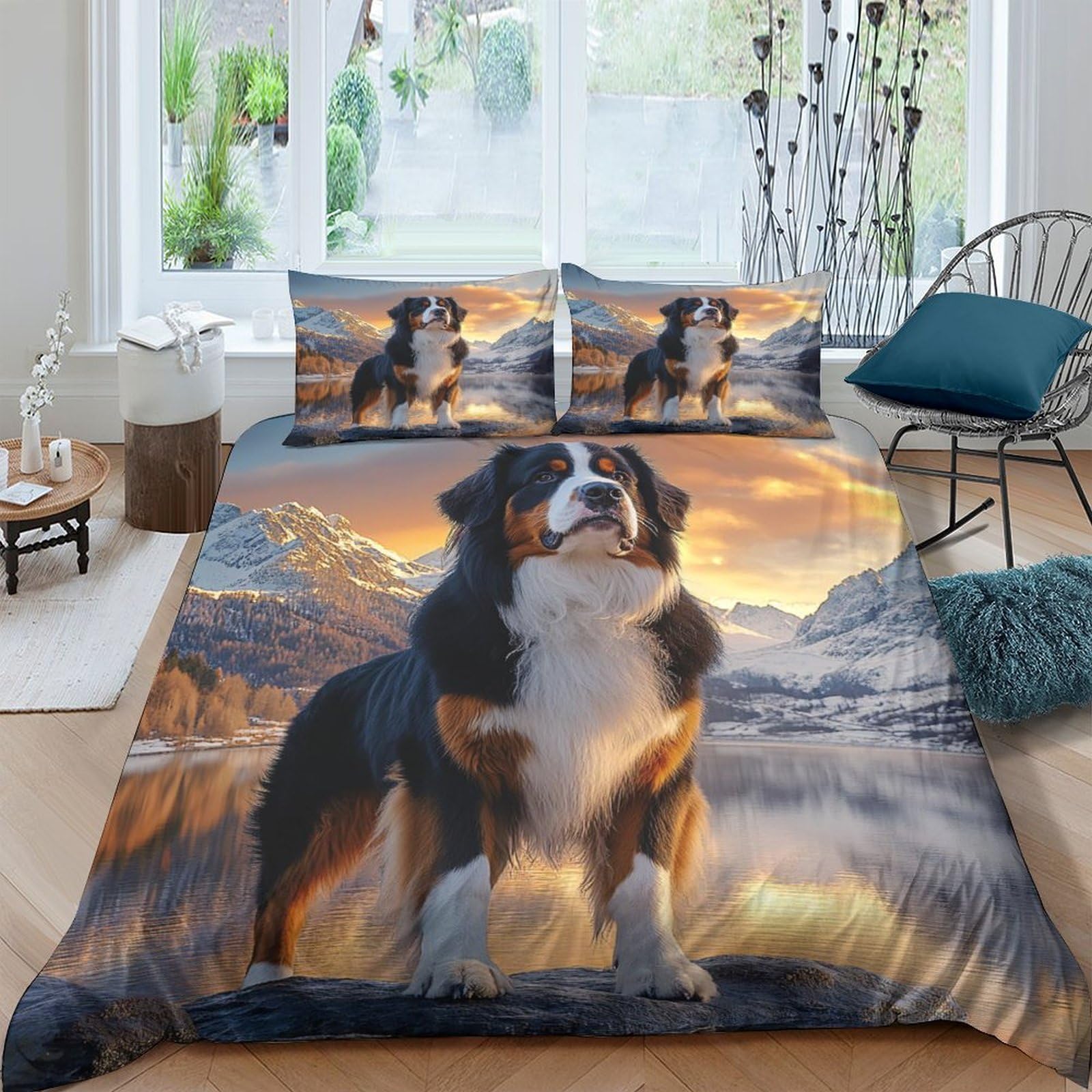 Ctjqhvkz Style-5 3D Printed Mountain Sunset Fitted Sheet Microfiber Soft Breathable Bernese Dog Mattress Cover For Bedroom Dorm Decor Single（135X200cm）