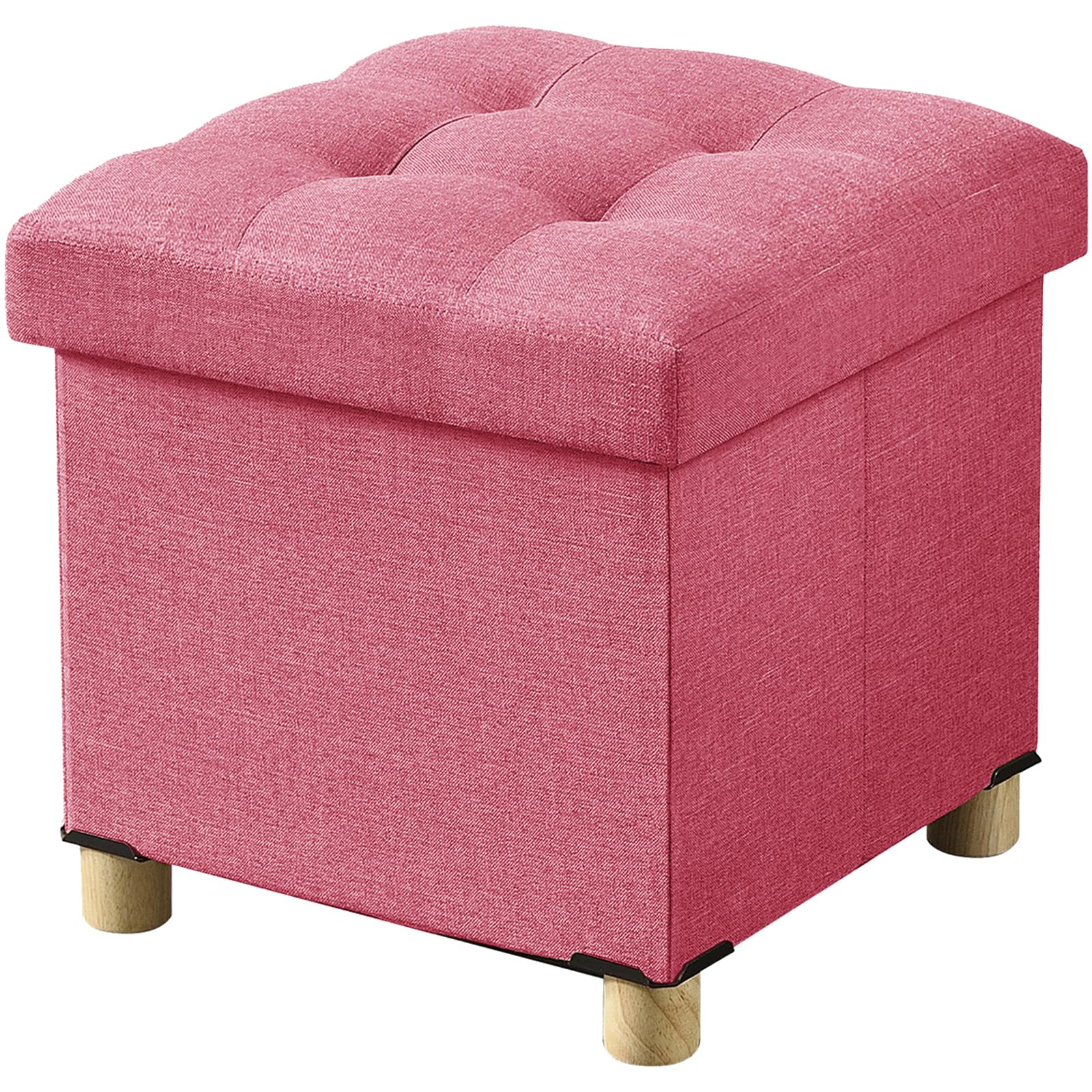 BRIAN & DANY Folding Ottoman Storage Box with Wood Legs, Linen Foot Stool, Footstool with Storage