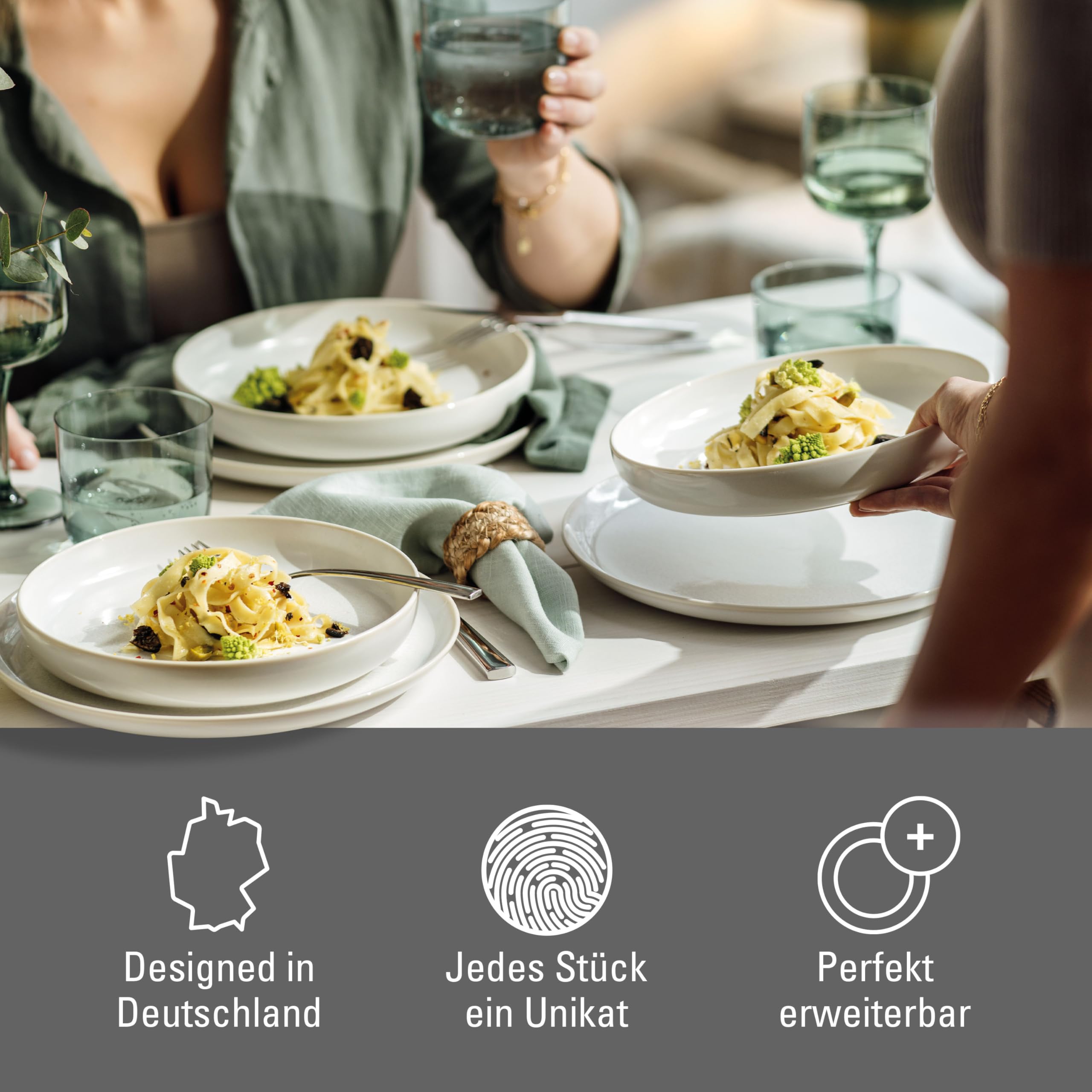 Villeroy & Boch Crafted Cotton Dinner-Set 4-teilig Weiß, Spülmaschinenfest, Mikrowellensicher, Premium Porzellan