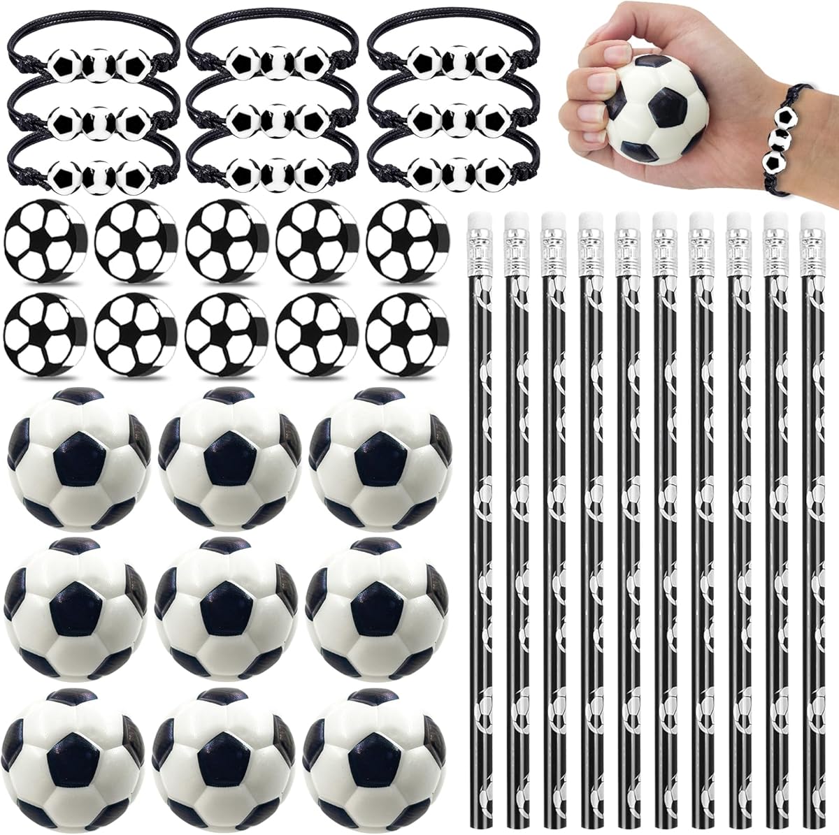 Meanju Calcio 40 Pezzi Compleanno Ragazzo, Matite, Gomme, Mini Pallone, Bracciale, Pallina Anti Stress, Softball, Regalo Compleanno Calcio