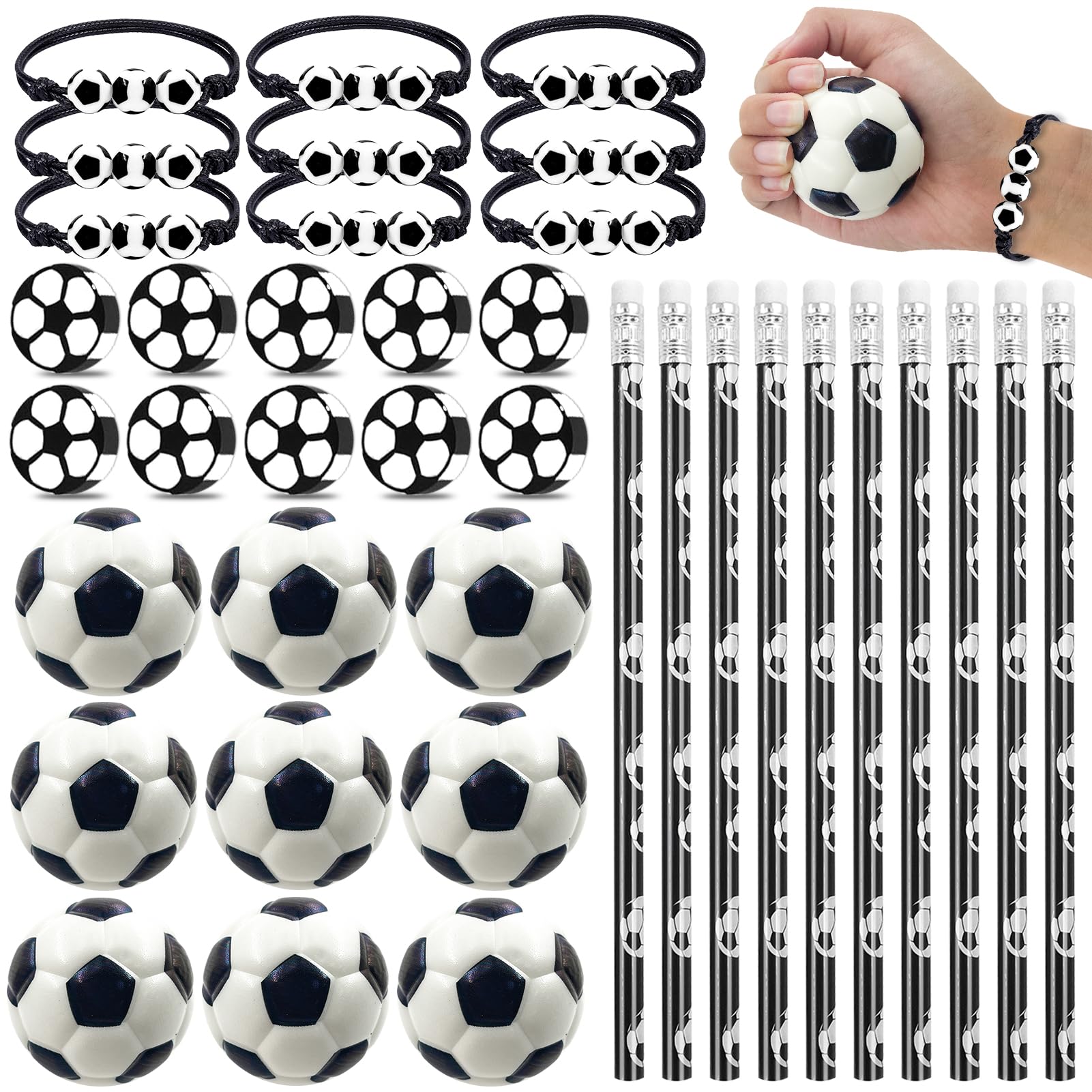 Meanju Calcio 40 Pezzi Compleanno Ragazzo, Matite, Gomme, Mini Pallone, Bracciale, Pallina Anti Stress, Softball, Regalo Compleanno Calcio
