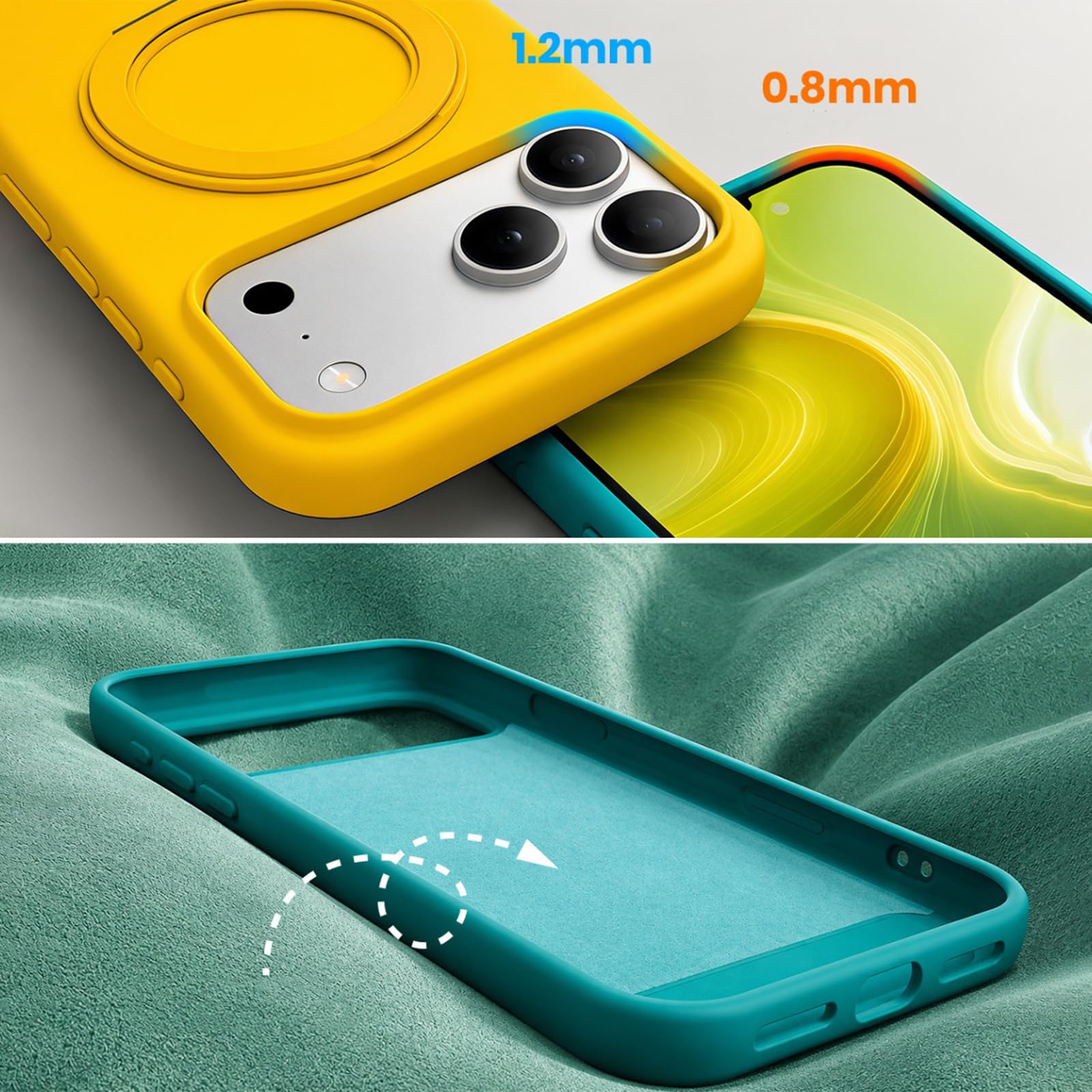 Smukłe etui na telefon iPhone 17 Pro Max/17 Pro/17, miękki płynny silikon zapobiegający odciskom palców telefon komórkowy pokrowiec z klapką na stojak, chrom, 17 ProMax