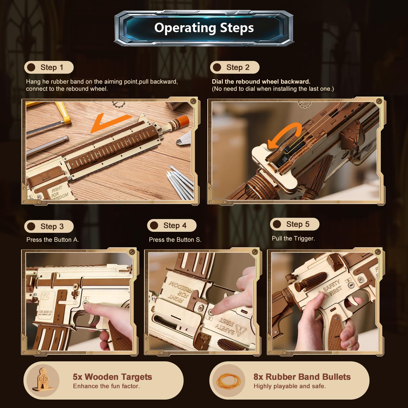 Drewniane puzzle 3D dla dorosłych w wieku od 14 lat, fajne gumki, pistolet, zabawki, zestawy montażowe, DIY, rękodzieło, hobby, urodziny, dla mężczyzn i kobiet, 211 szt