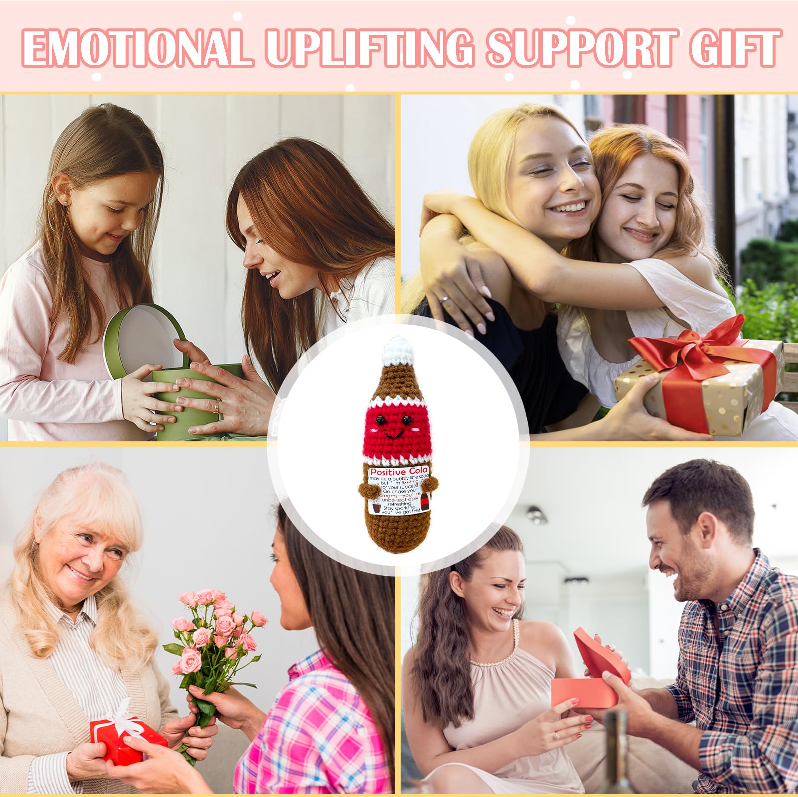 Mini Cute Soda Doll Emotional Support Gift for Women,Positive Handmade Crochet Soda Doll Inspirational Gift for Family and Friends,Cute Desktop Decor