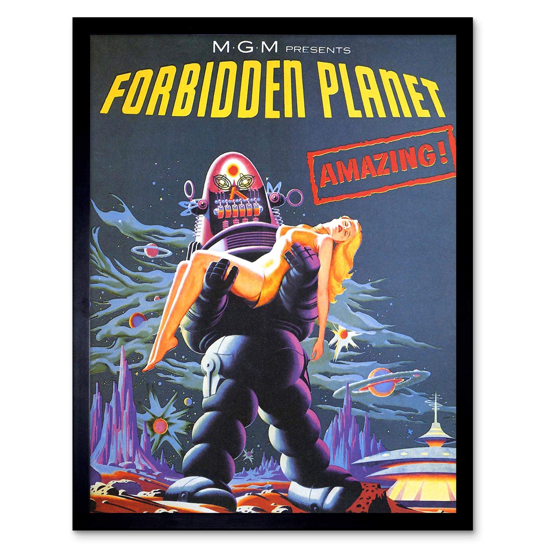 Wee Blue Coo Film Movie Forbidden Planet Robot Rescue Art Print Framed Poster Wall Decor 12X16 Inch