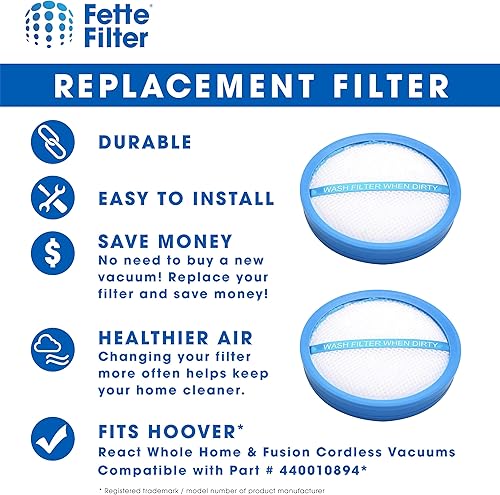Miniatura 4 de Fette Filter - Filtro de vacío compatible con aspiradoras Hoover seleccionadas. Comparar con la pieza # 440010894 - Paquete de 4