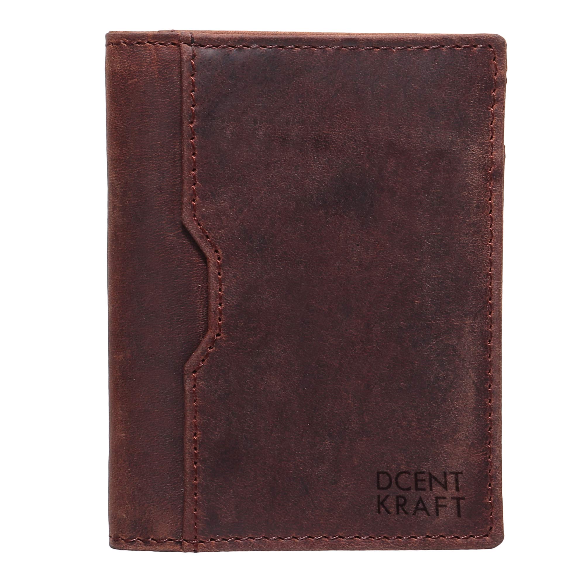DCENT KRAFT Genuine Leather RFID Protected,Slim,ID Window,Thumb Access,Hidden Pocket, Cash Pocket,Hunter Leather Card Holder for Men (6 Card Slot/ID Window Slot)