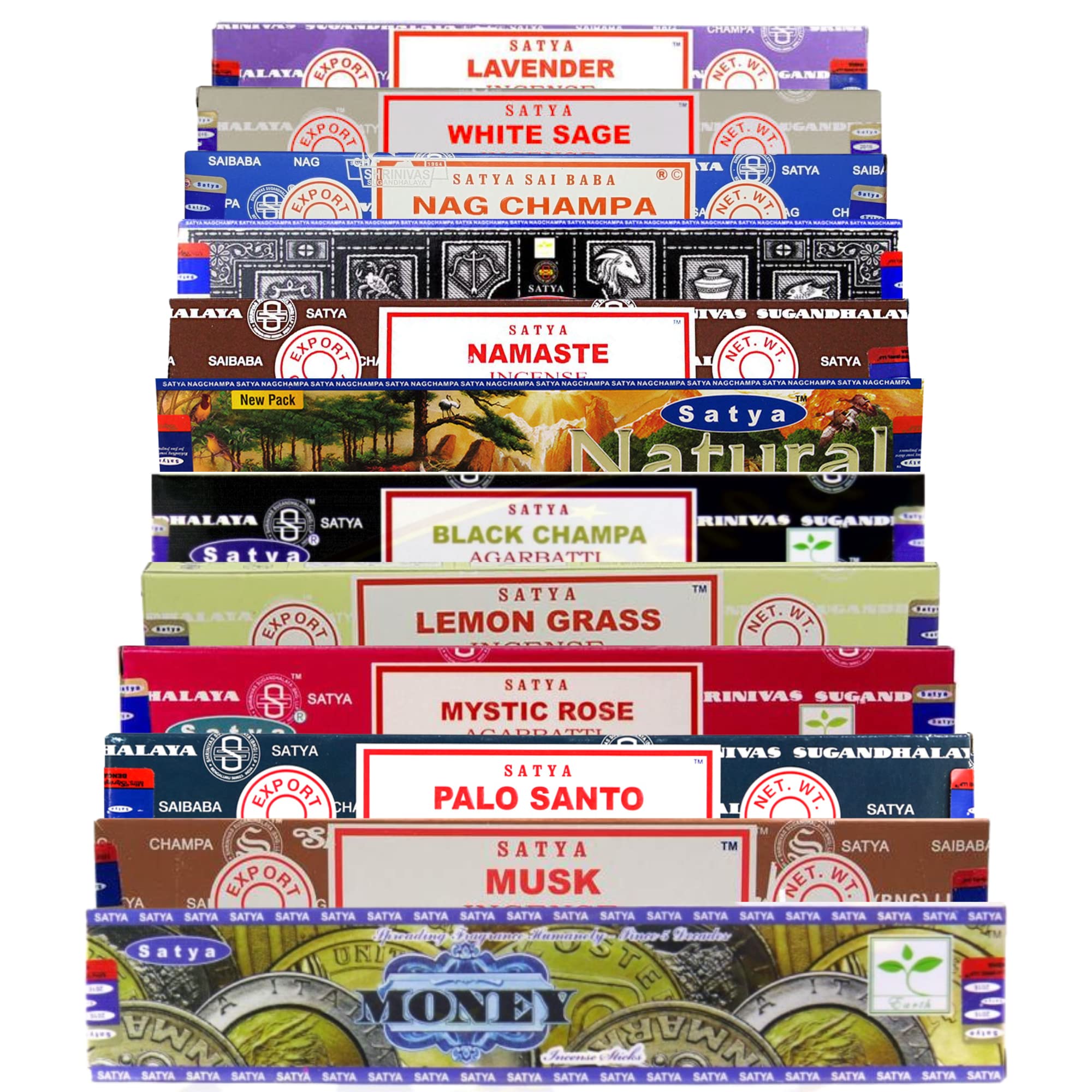 SAMASIA Satya Mix 12 incense set 6, Money, Musk, Palo Santo, Mystic Rose, Lemon Grass, Black Champa, Natural, Namaste