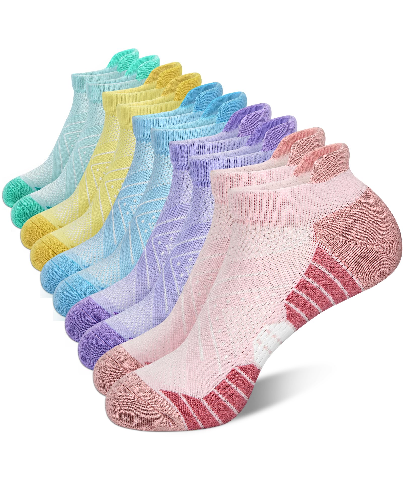 5 Pairs Womens Ankle Running Socks, Athletic Cushioned Tab Cotton Arch Support Crew Moisture Wicking Socks for Sport