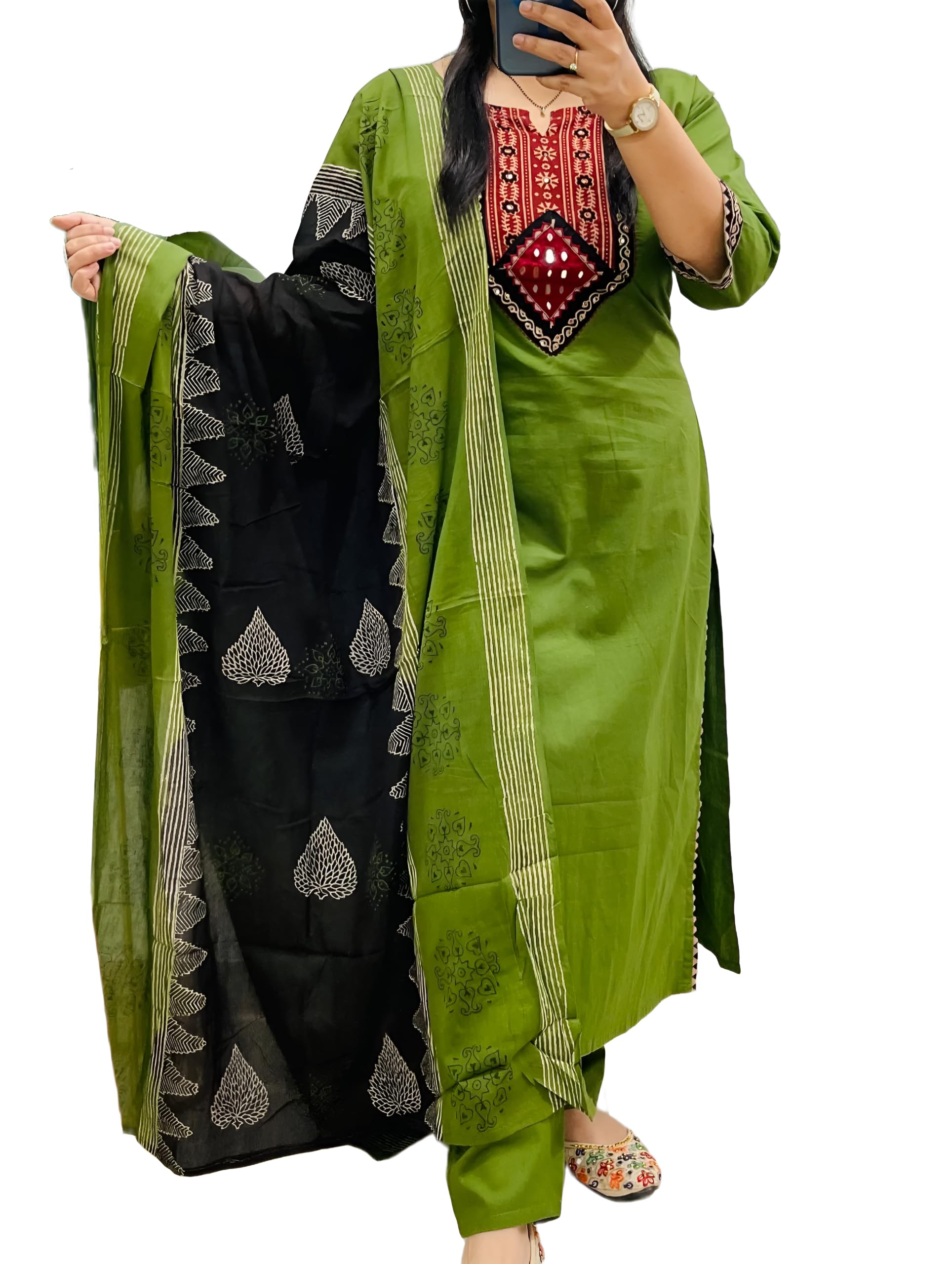 bharvita Women's Cotton Embroidered Anarkali Kurta and Palazzo with Dupatta Set-picture-11