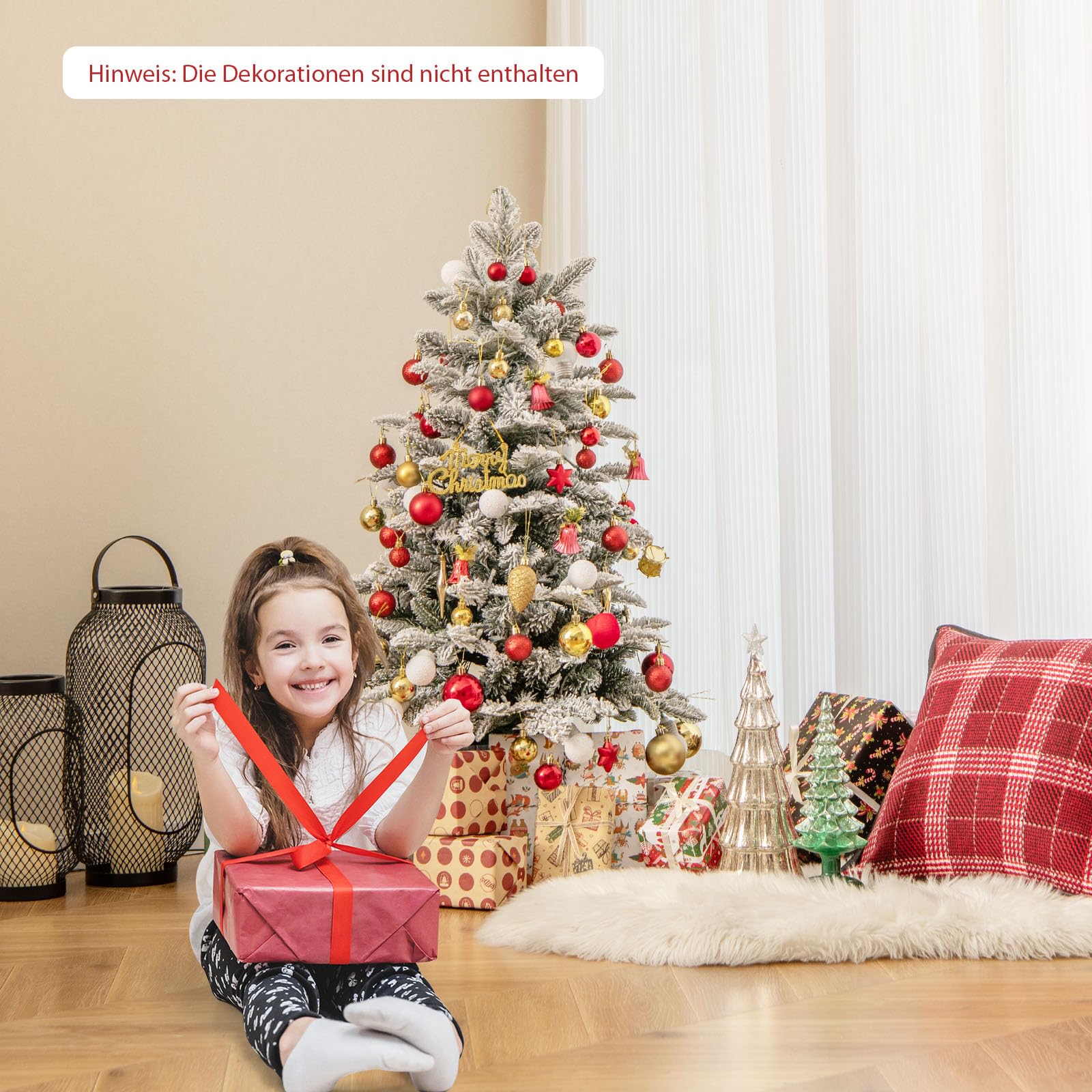 RELAX4LIFE 100 cm Künstlicher Weihnachtsbaum mit Beleuchtung & Schnee, Kleiner Tannenbaum mit 80 mehrfarbigen LED-Lichtern & 148 Zweigspitzen, Tisch Christbaum mit Topf für Zuhause & Eingang, Weiß