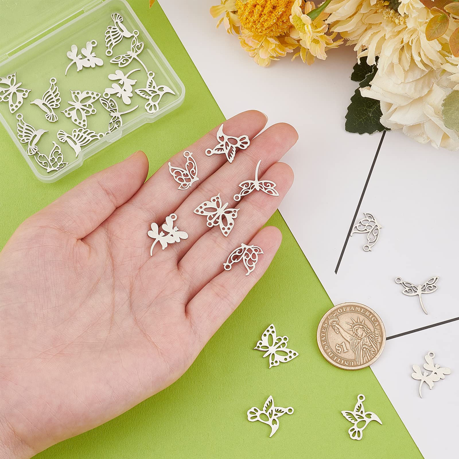16 Pendants Papillon Acier Inoxydable - 2 Couleurs - Pour Création Bijoux DIY - Trou 1.5mm