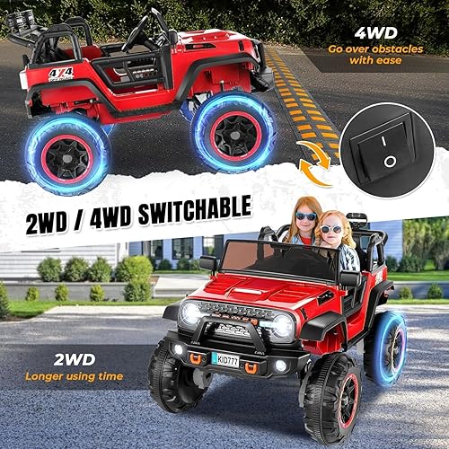 Miniatura 10 de Hikole Auto eléctrico de 24 V, camión con batería de 2 plazas con control remoto, motor potente de 4 x 100 W, suspensión de resorte, música, asiento