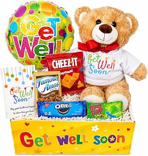 Get Well Gift Basket with Teddy Bear and Snacks