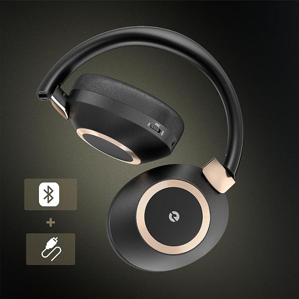 Rebocico Active Noise Cancelling Headphones, 100H Playtime Headphones Wireless Bluetooth, with Microphone, Over- Ear Deep Bass,Fast Charging for Travel,Office,Home - 3