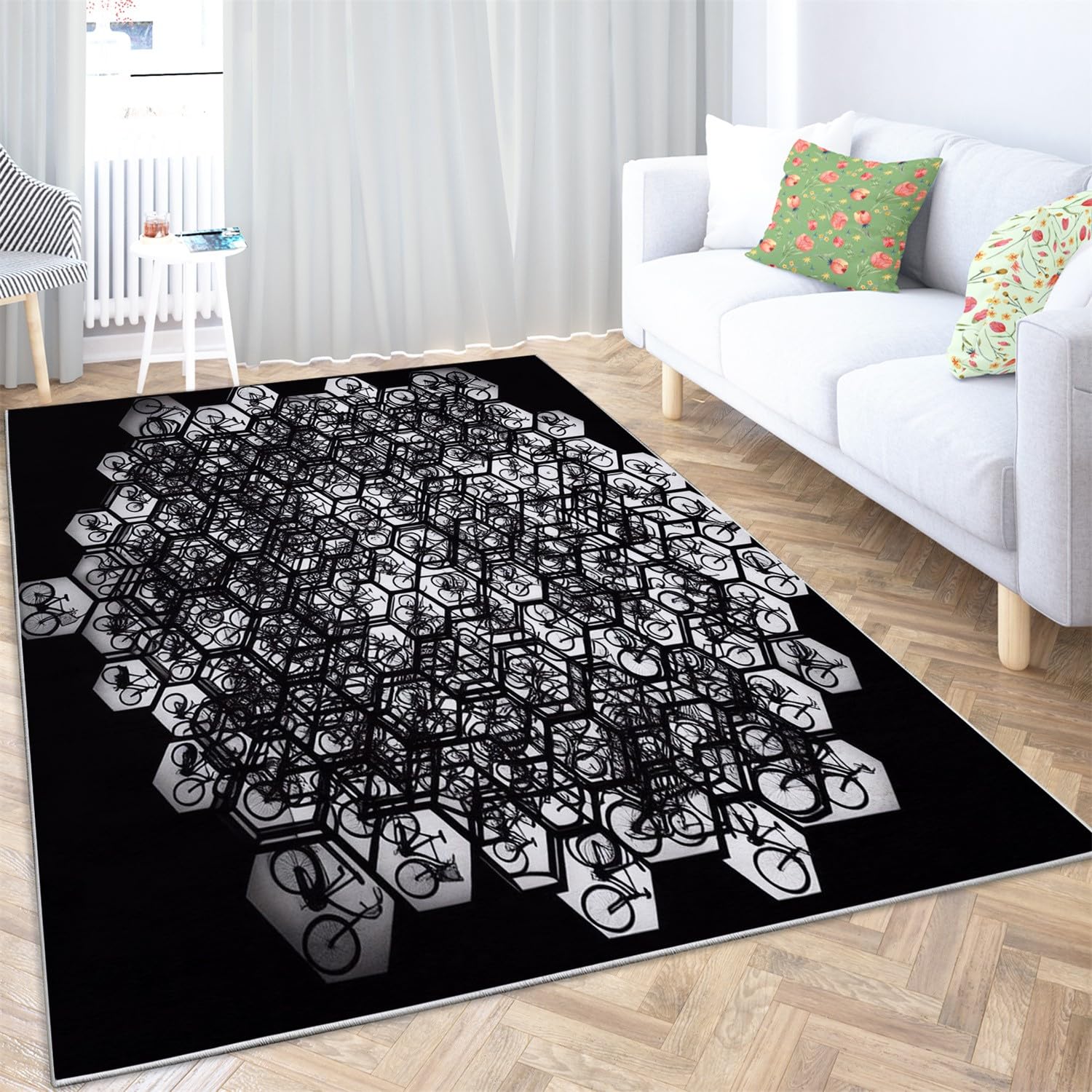 Tappeto antiscivolo 160 x 230 cm nero per soggiorno, tappeto lavabile in lavatrice per camera da letto - Corridori con modello bicicletta per cucina, sala da pranzo e corridoio