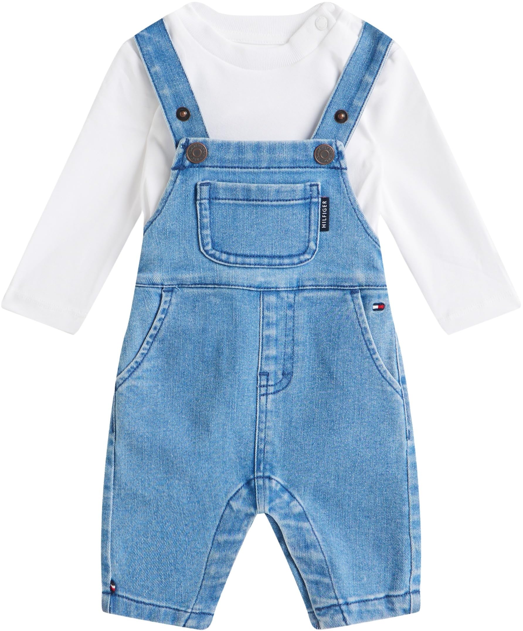 Tommy Hilfiger Neonati Set Salopette in Denim e Maglietta, Blu (Denim Medium 01), 56