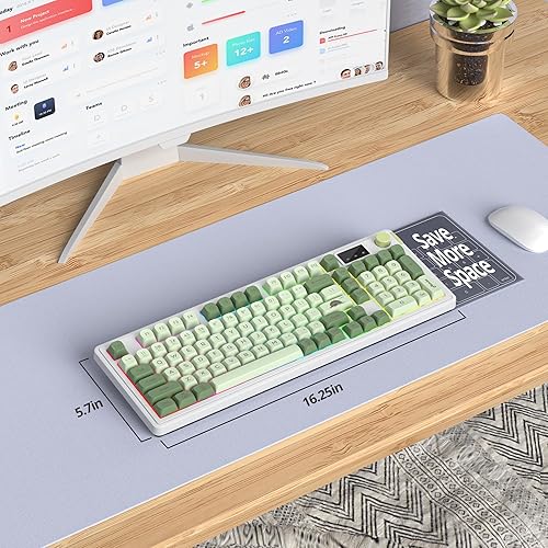 Miniatura 6 de Fogruaden Teclado verde 96% inalámbrico con teclado numérico y perilla, sensación mecánica, teclado RGB silencioso de membrana Matcha para juegos,