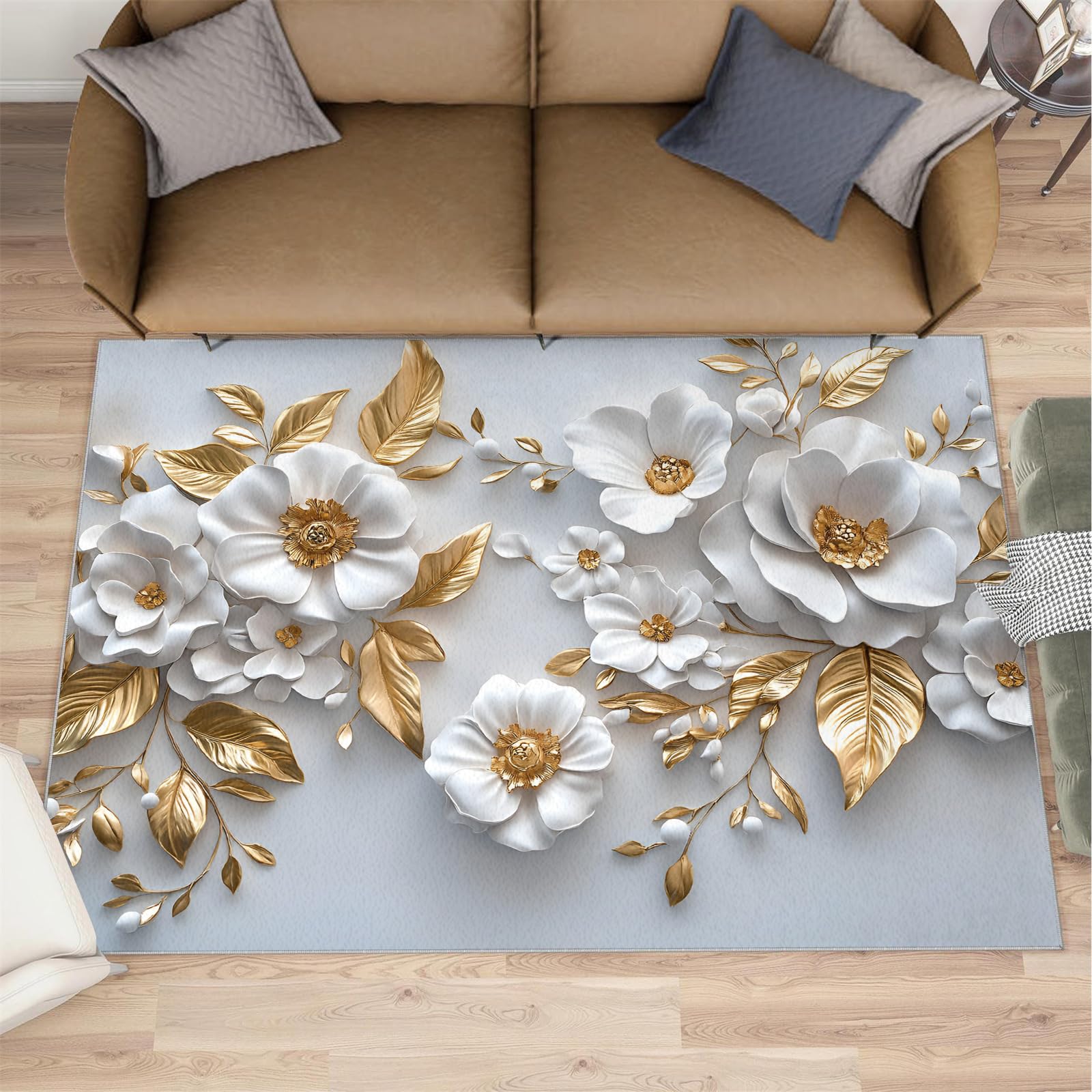 Tapis à fleurs en relief, tapis de luxe à fleurs européennes pour chambre à coucher, tapis antidérapant lavable, pour salon et ferme, intérieur à poils ras - 100 x 150 cm