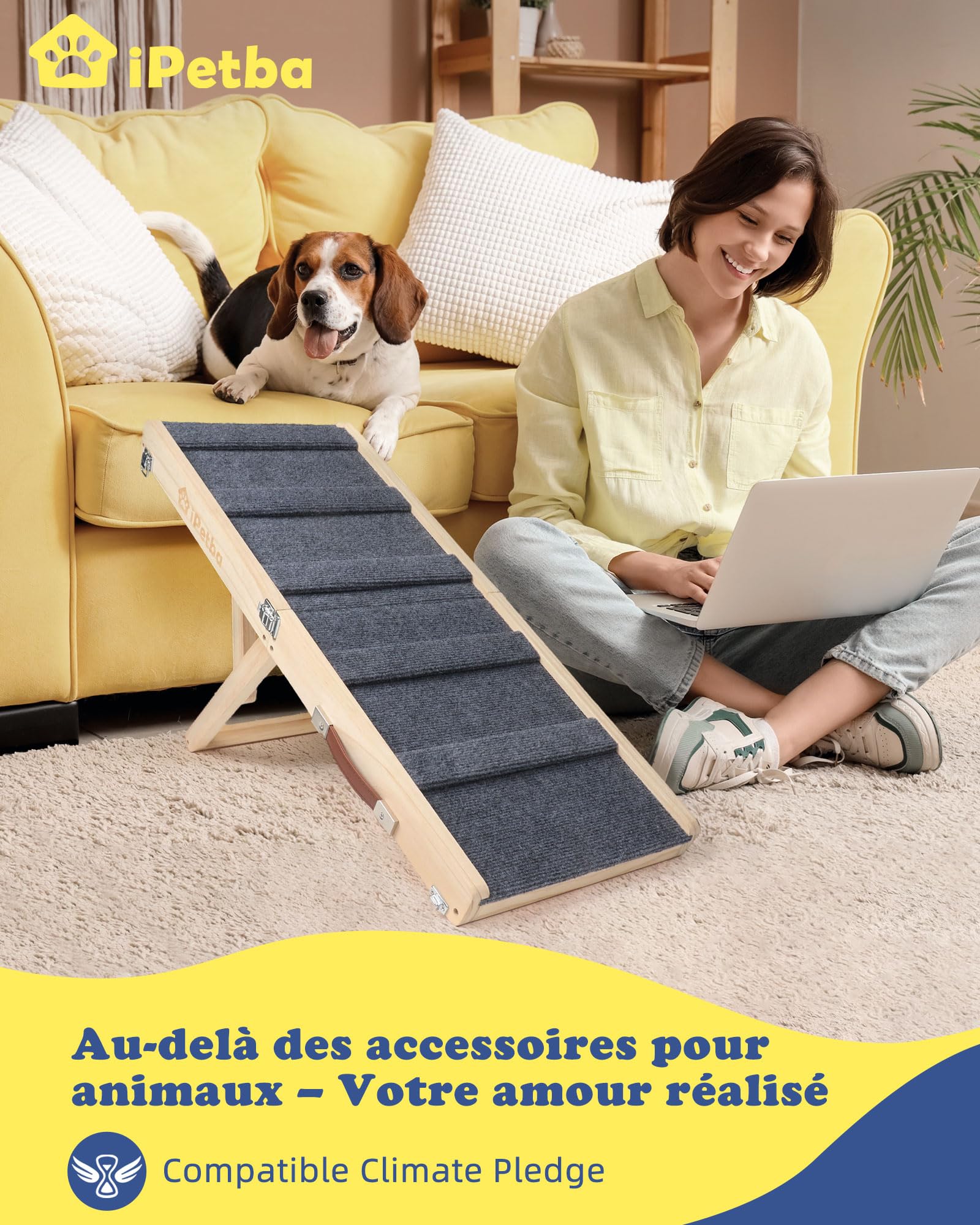 iPetbaRampe pour Chien pour Lit & Canapé pour Petits Chiens – Respectueux des Articulations, Antidérapant, Pliable, Réglable, Portable, Jusqu'à 16 kg